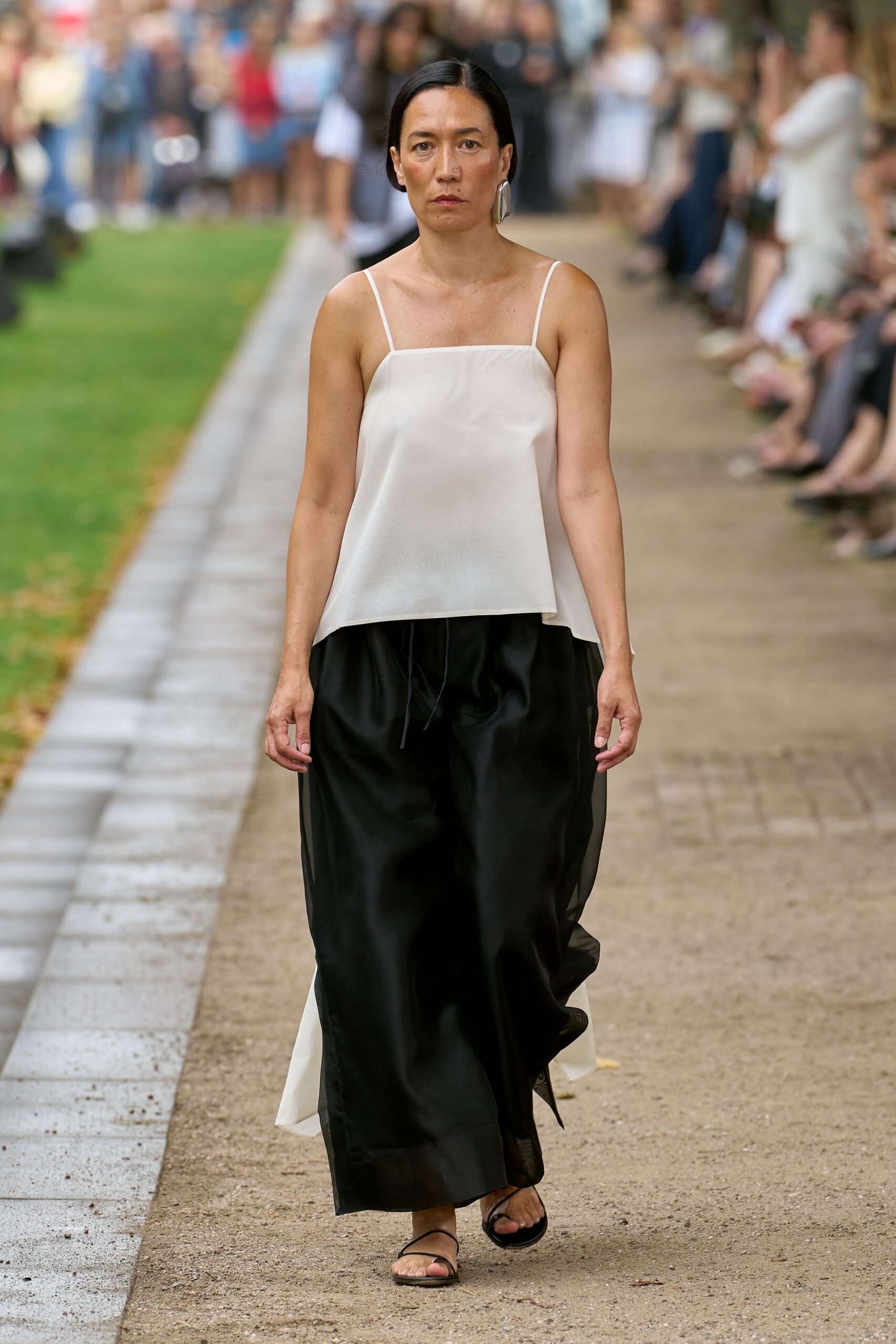 white silk sleeveless relaxed layered flowing top