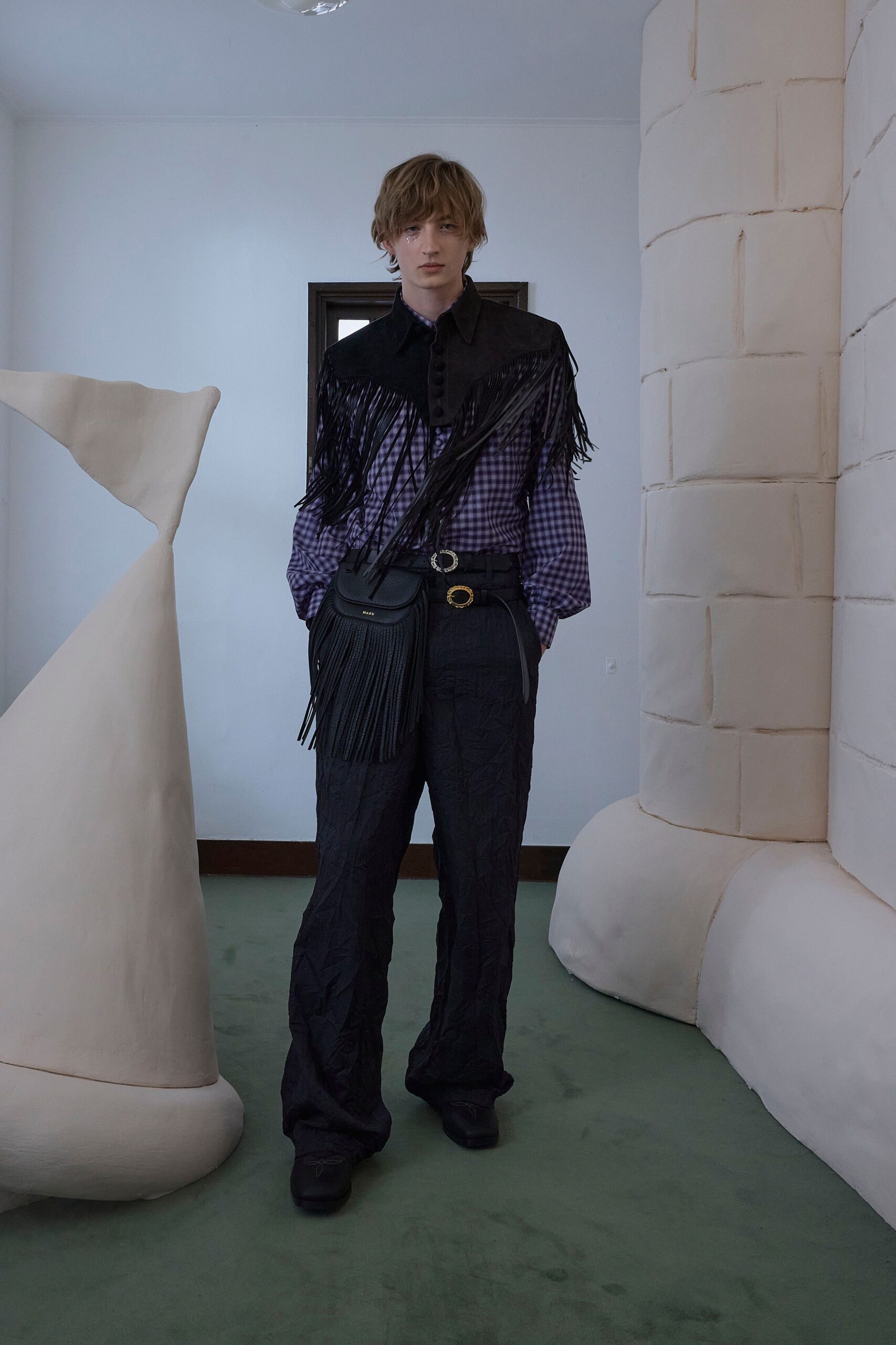 black cotton relaxed wide-leg pants