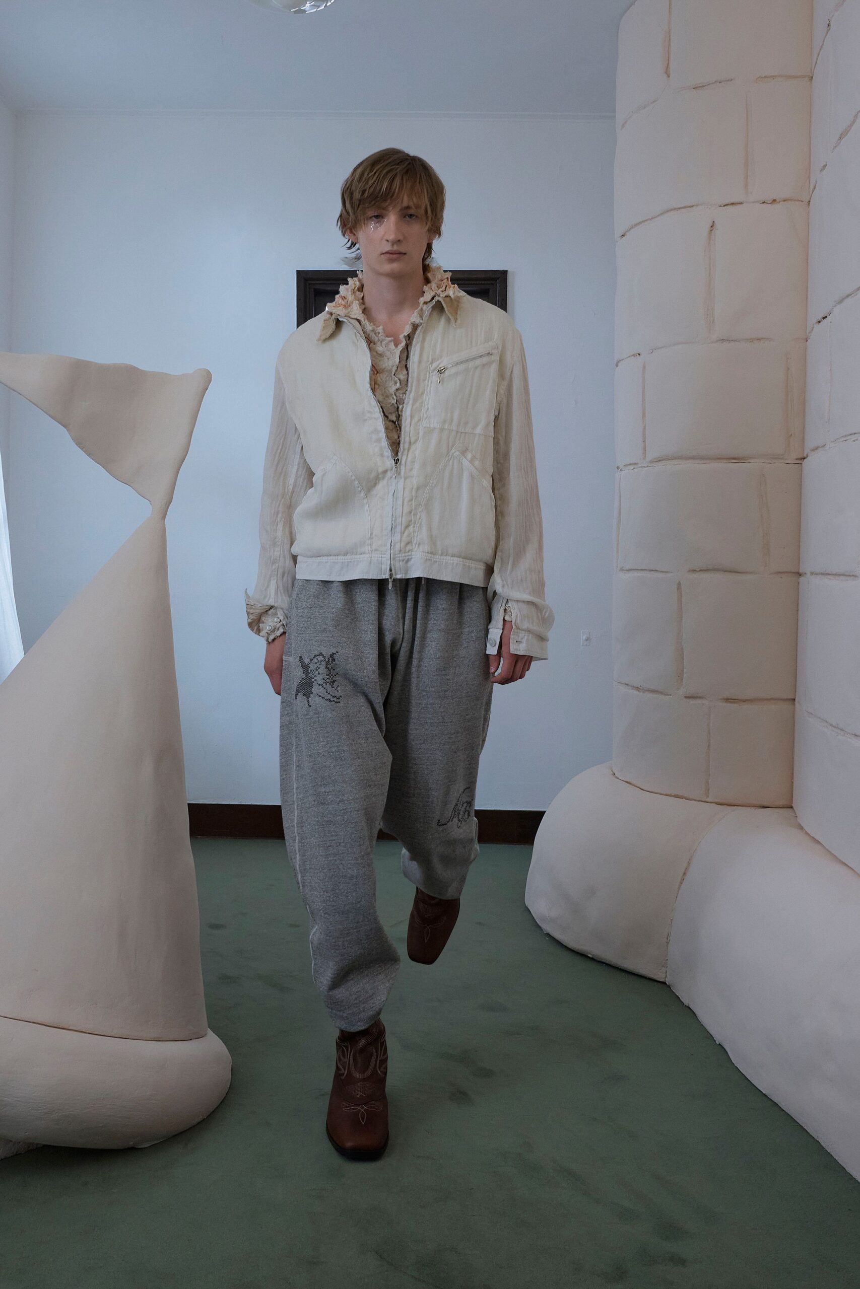 gray cotton relaxed wide-leg pants