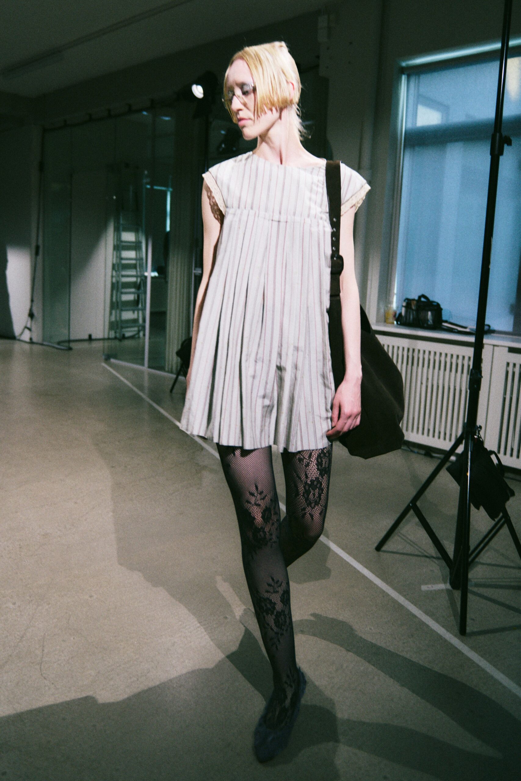 relaxed pleated short dress