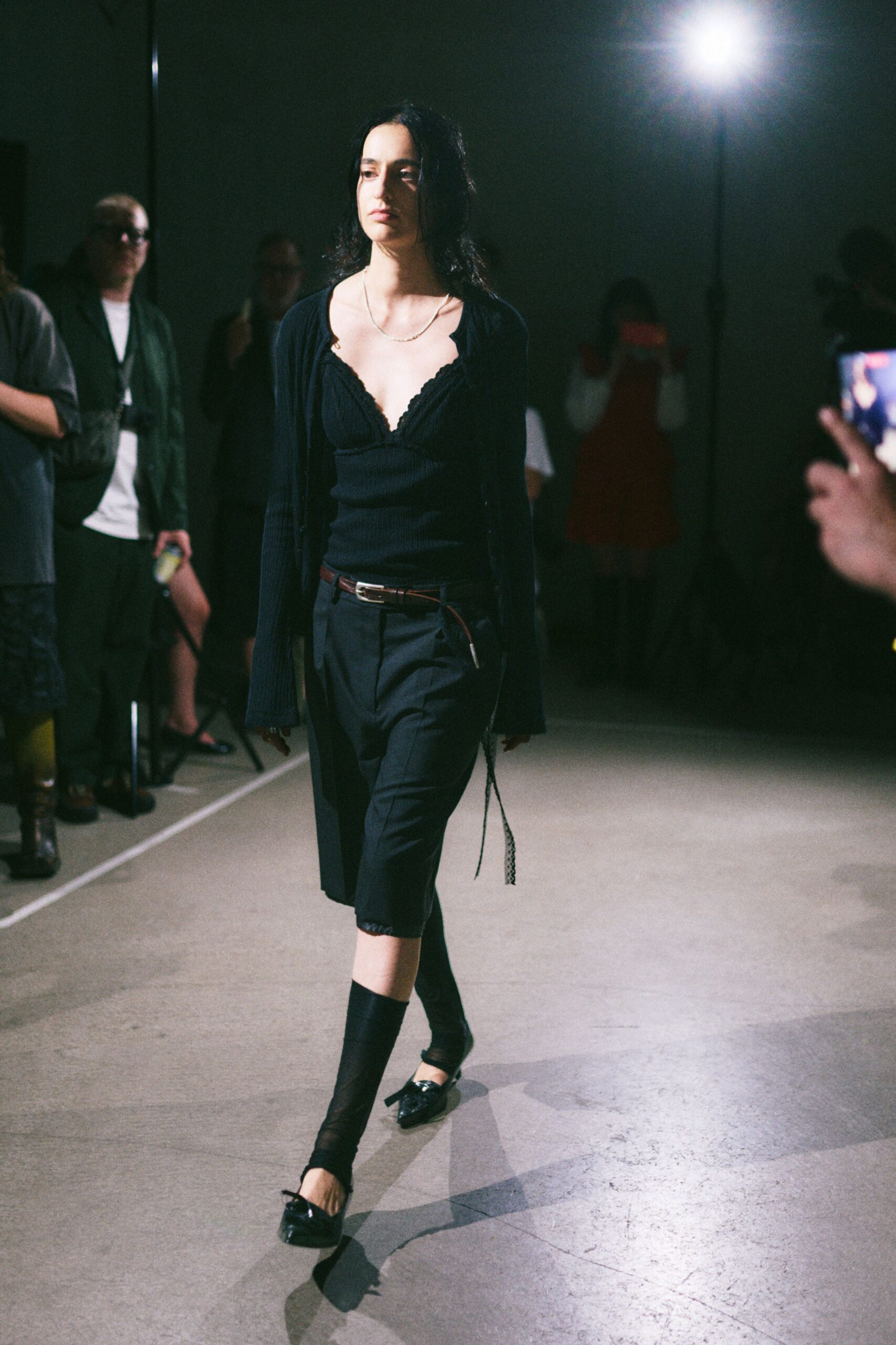 black cotton long-sleeve relaxed layered cardigan