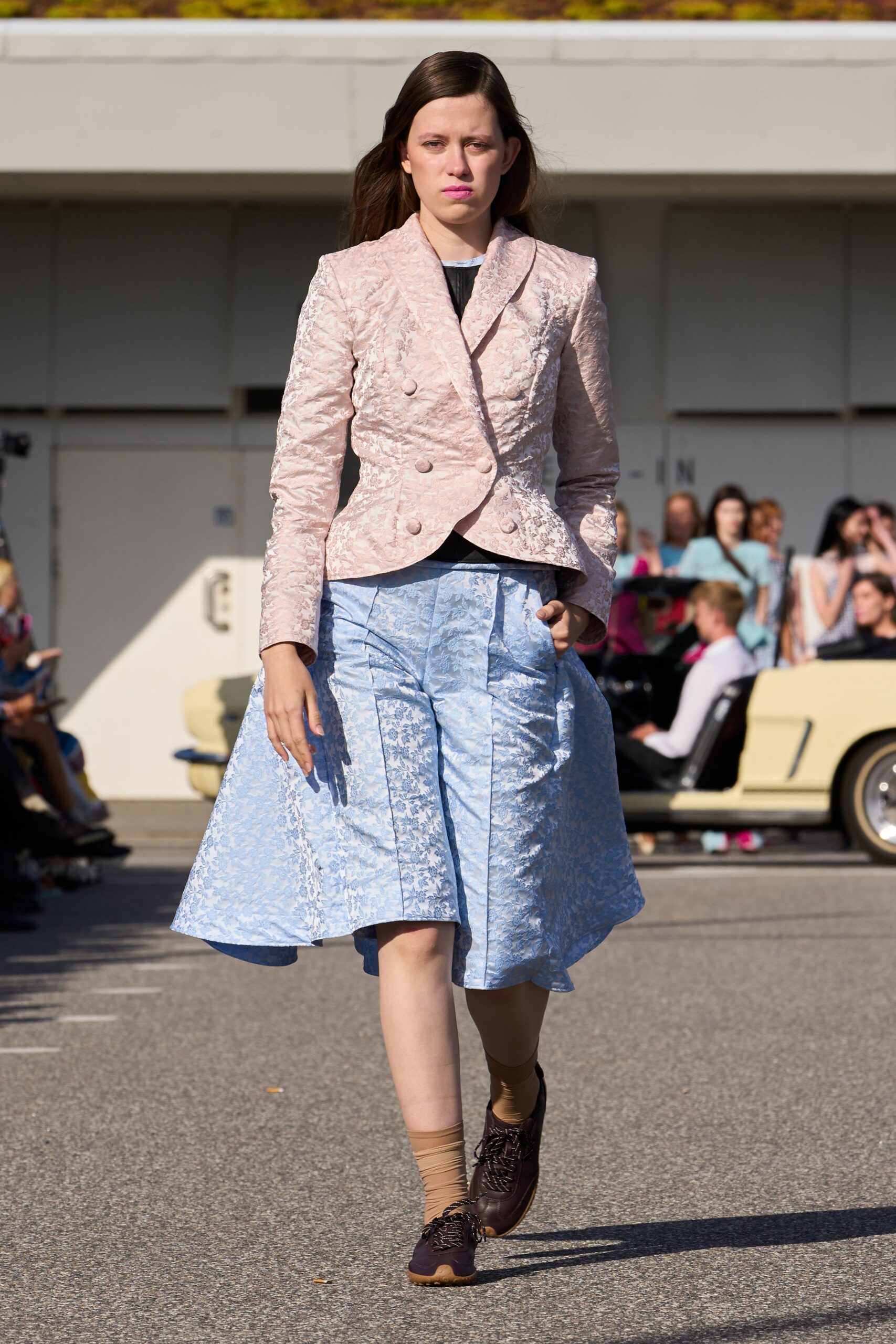 blue silk relaxed a-line skirt