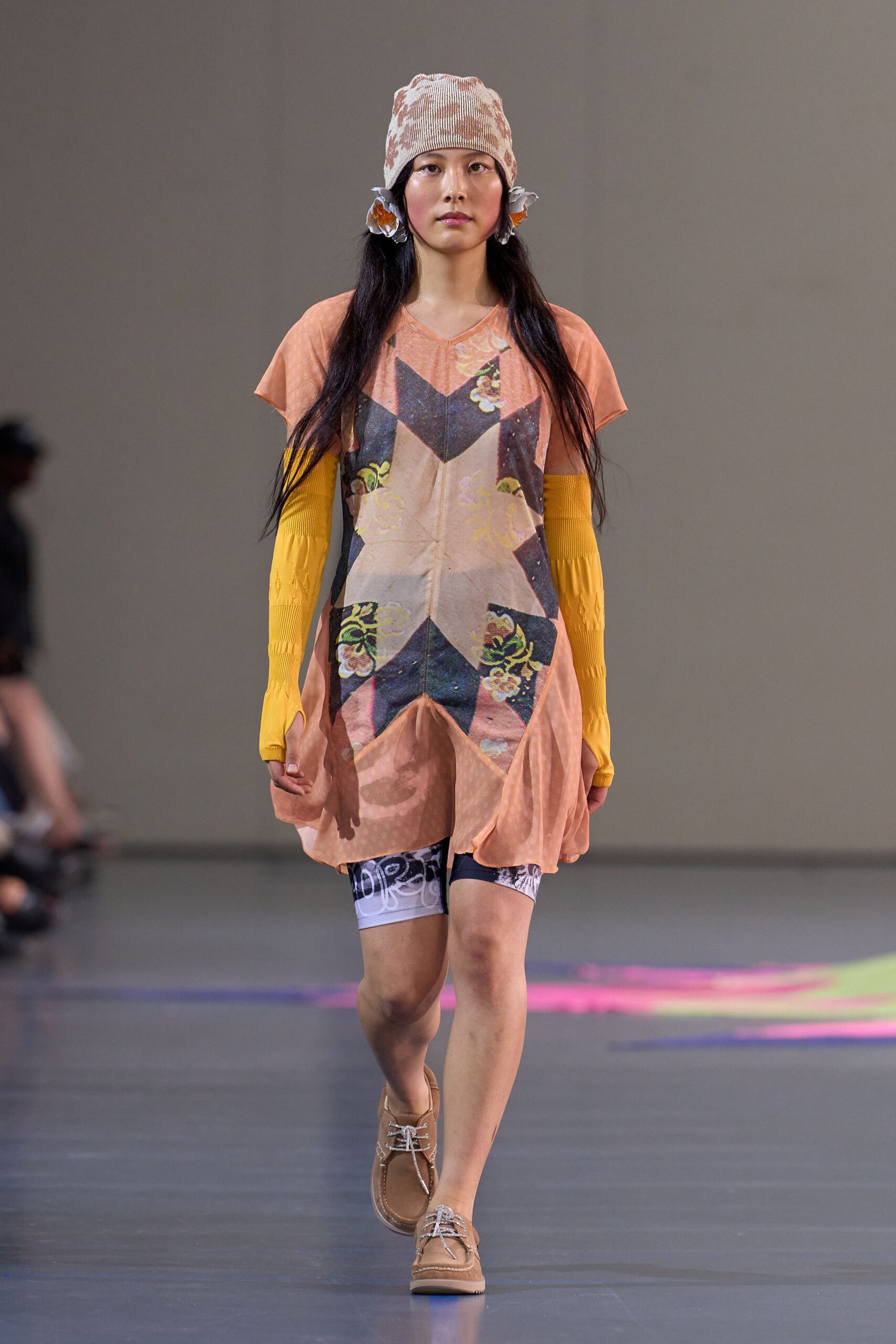 orange cotton short-sleeve relaxed printed short dress