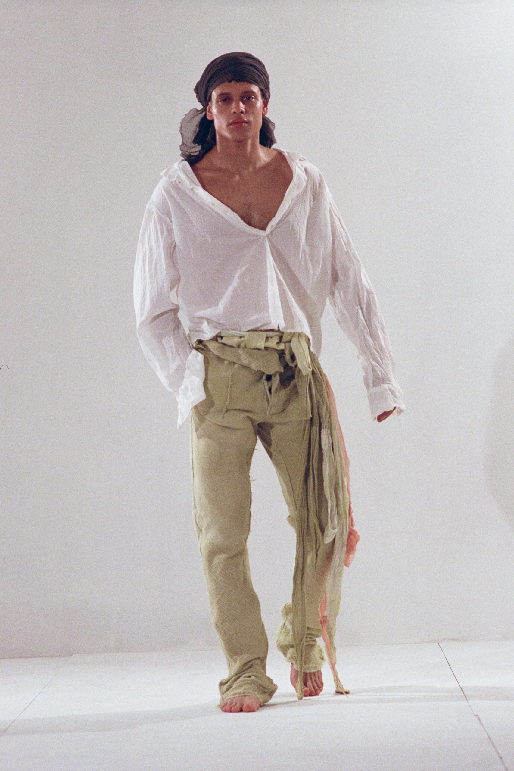 green cotton relaxed layered pants