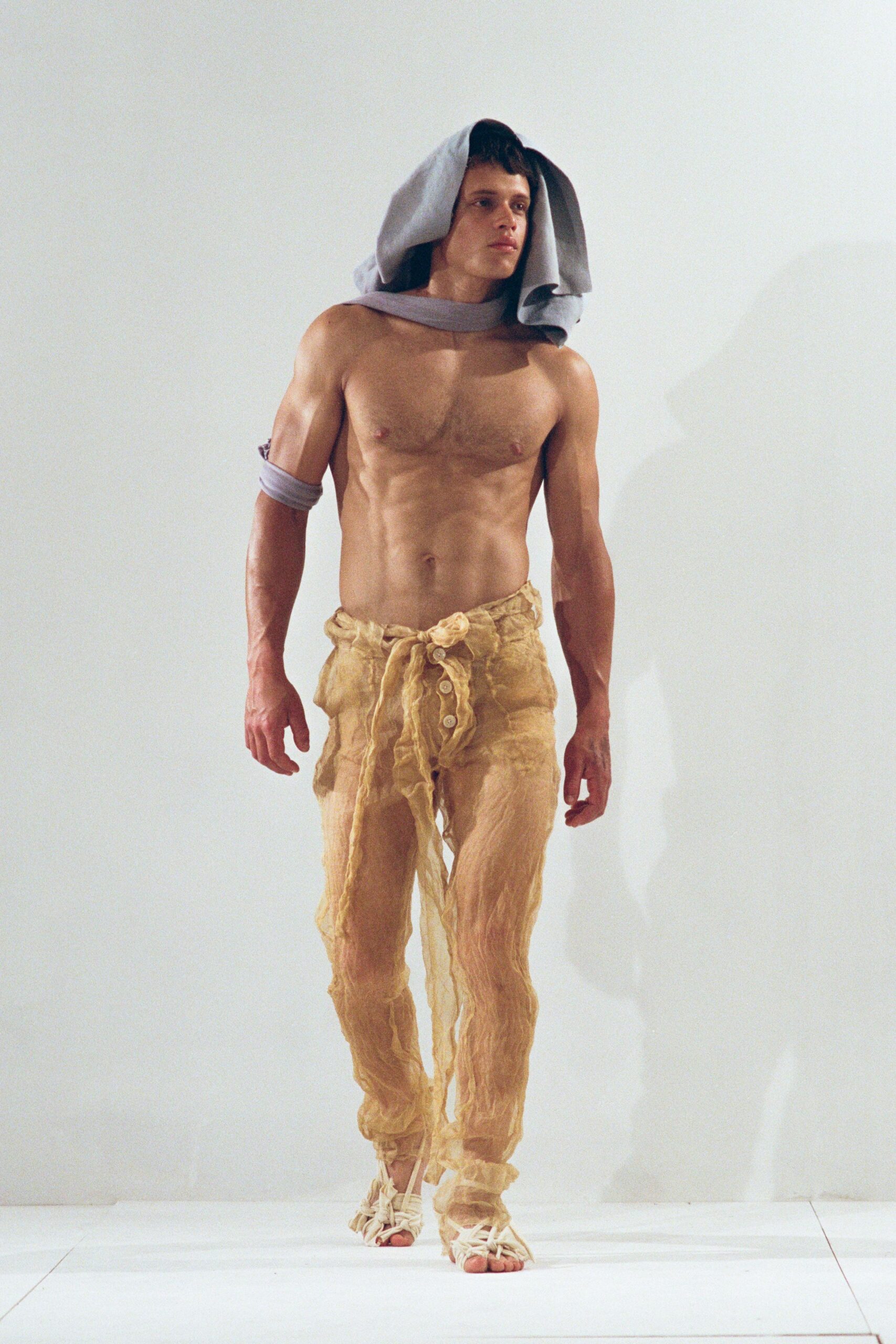 beige cotton relaxed layered pants