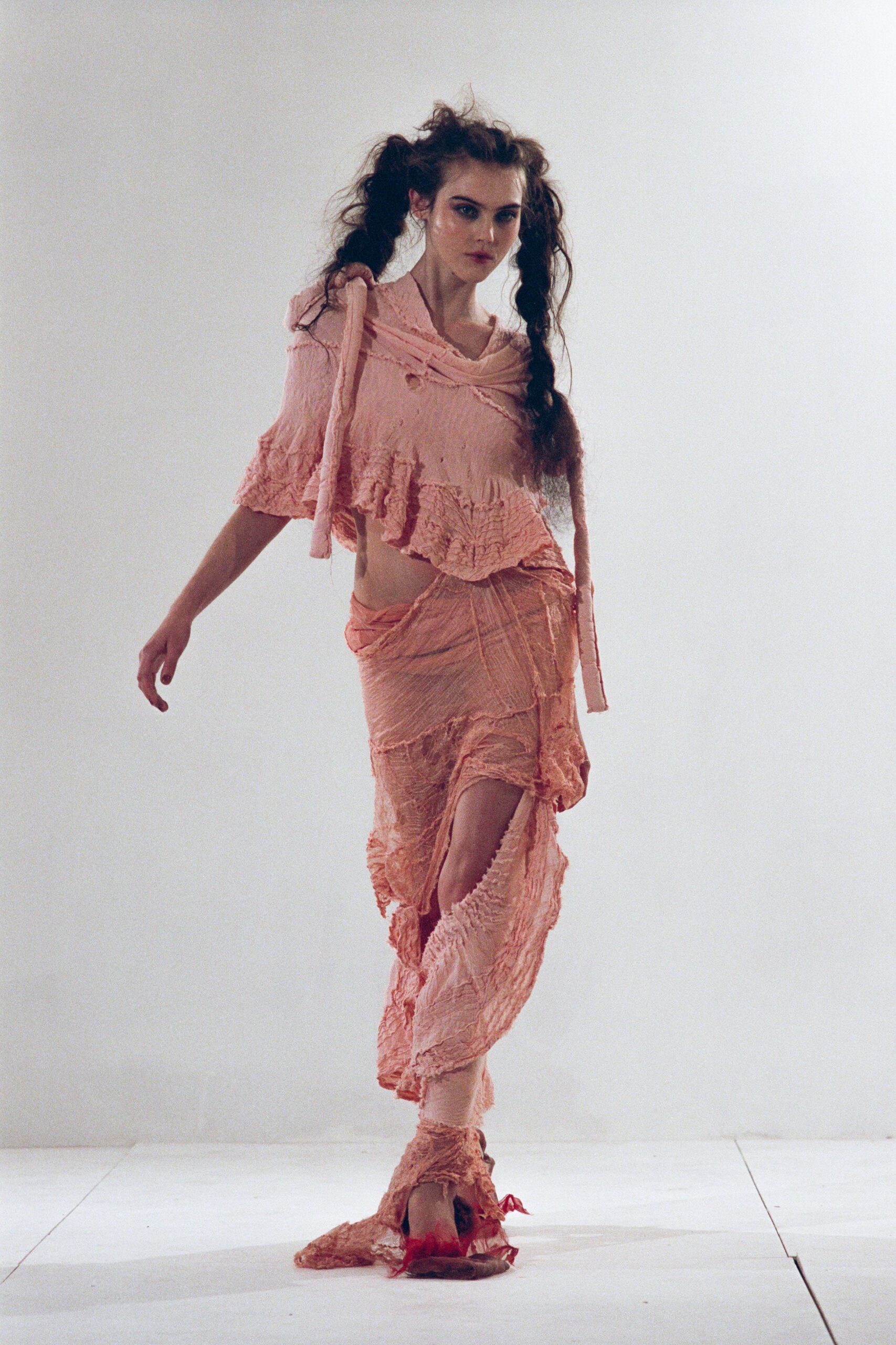 pink cotton sleeveless v-neck fitted ruffled layered dress