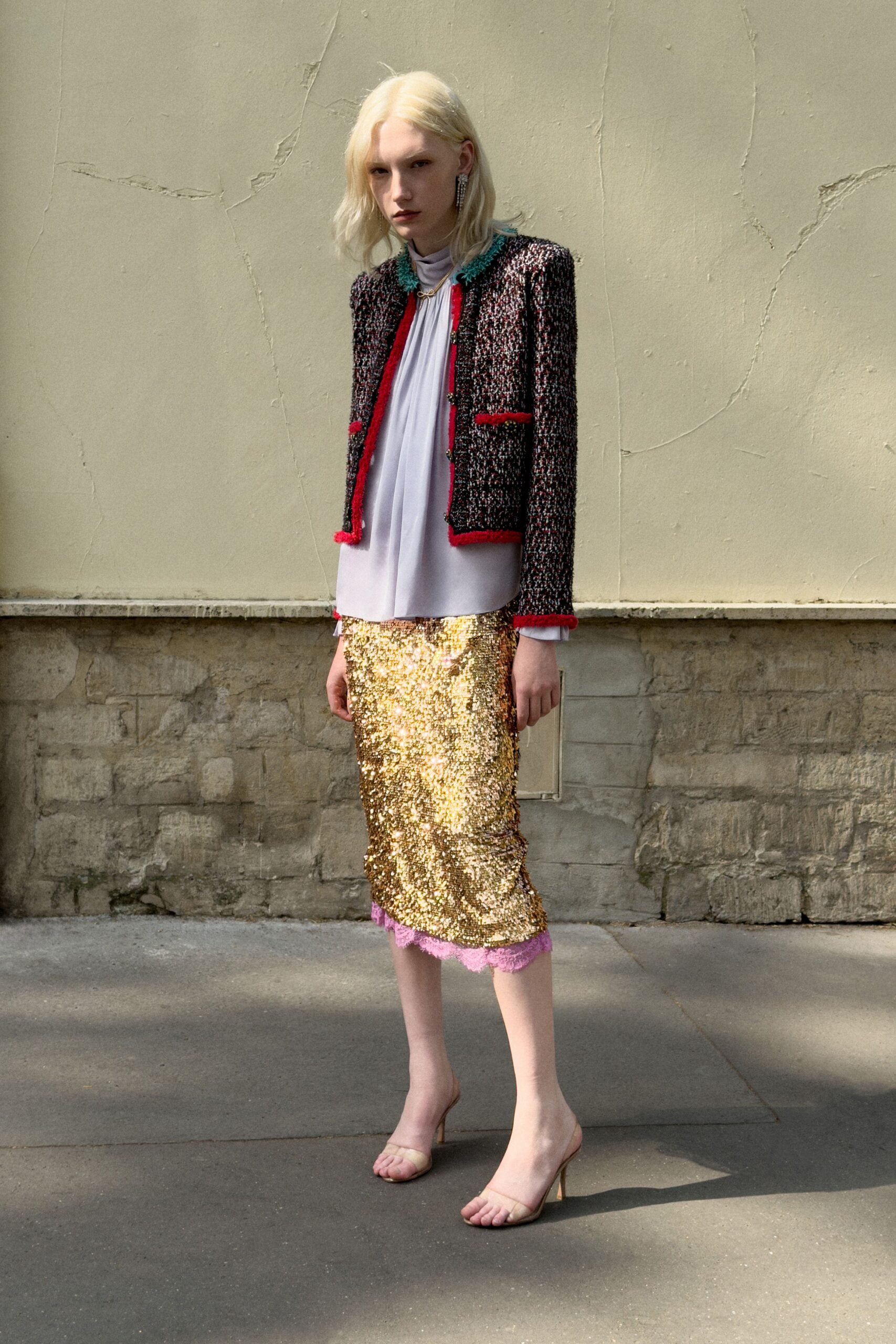 black cotton long-sleeve collared structured embroidered jacket