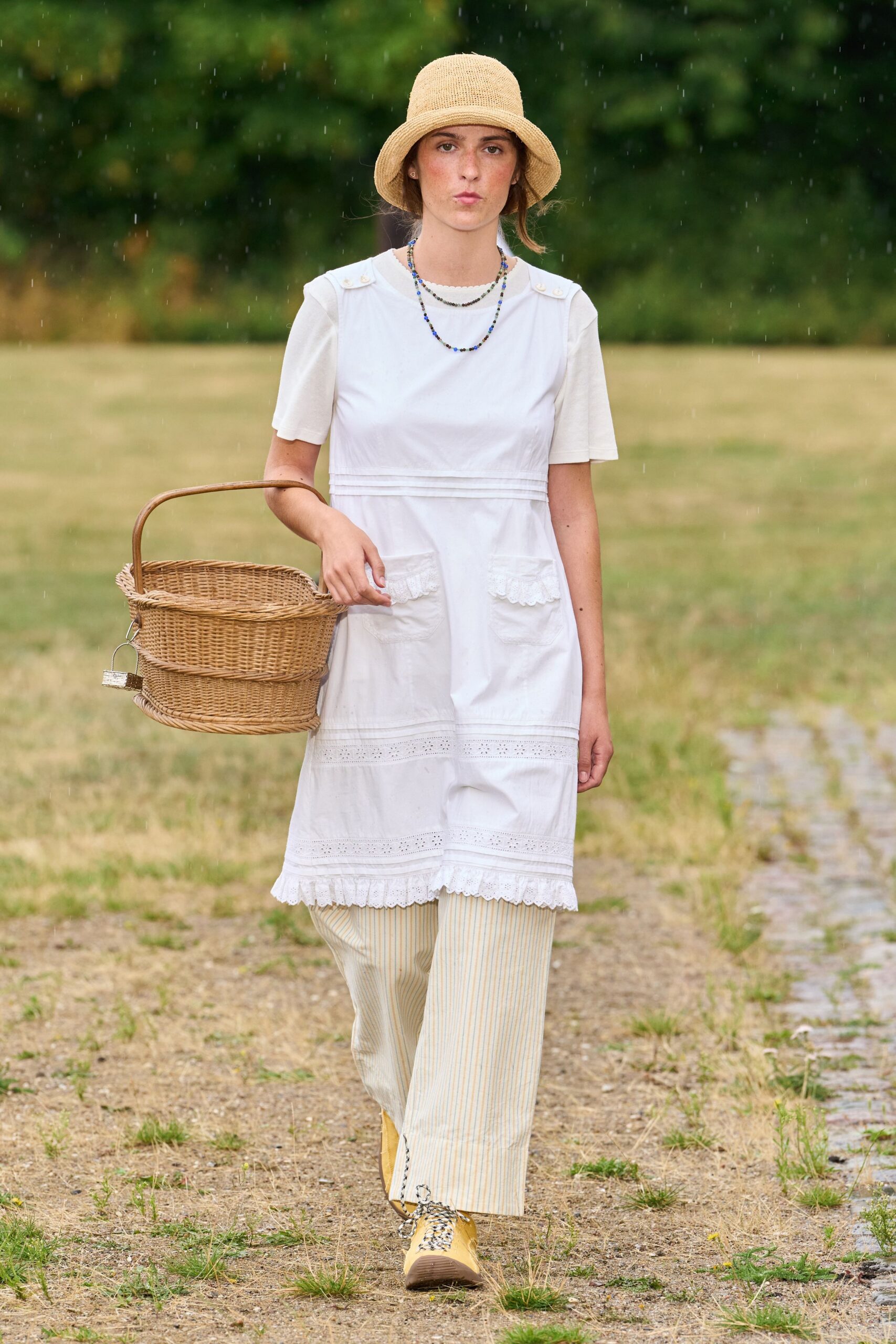 white cotton short-sleeve collared relaxed pockets embroidered dress