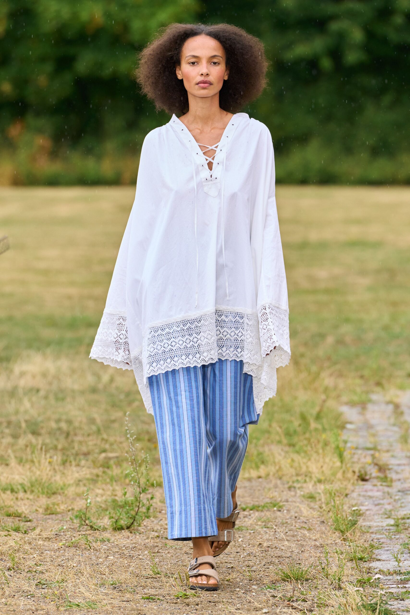 blue cotton relaxed striped pants