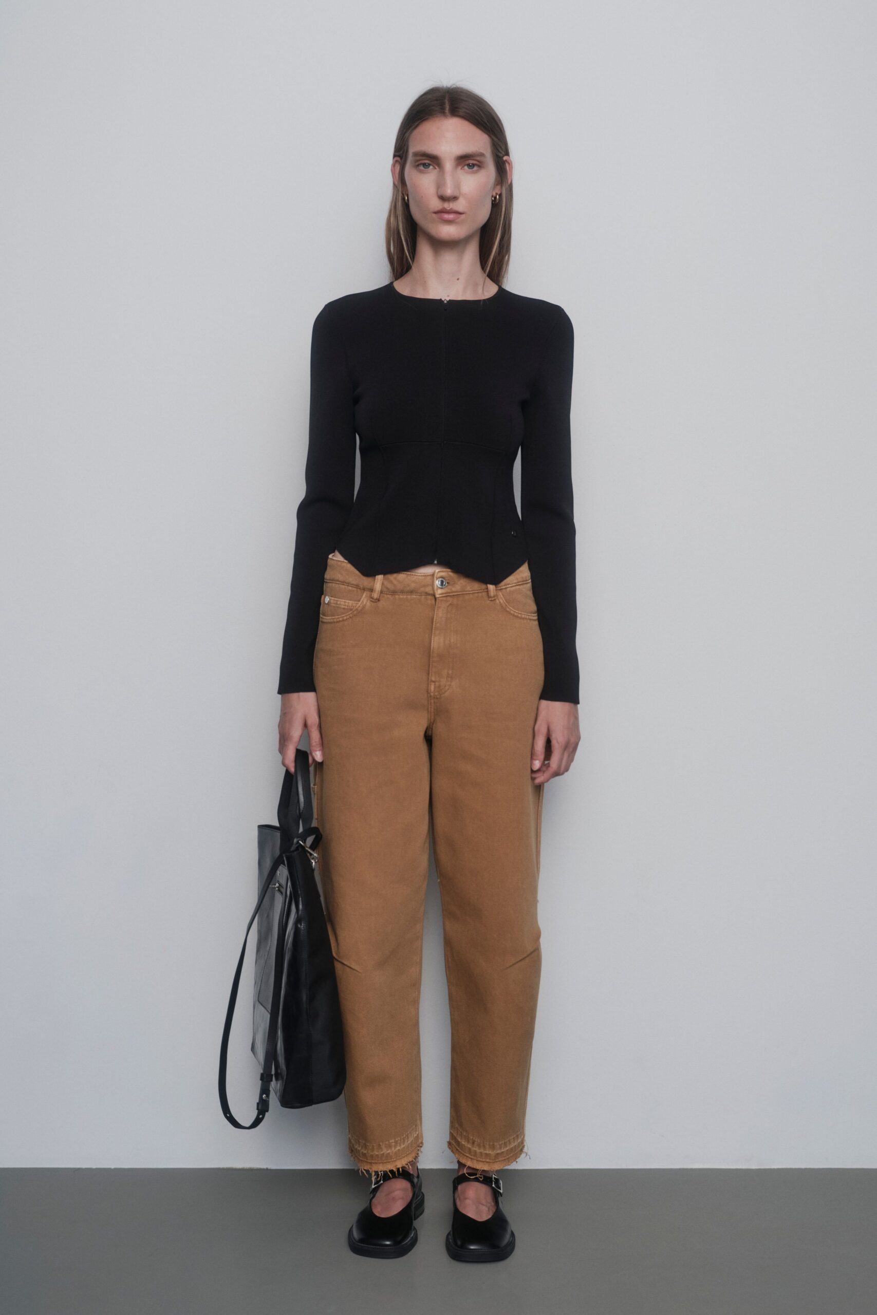 brown cotton relaxed straight-leg pants