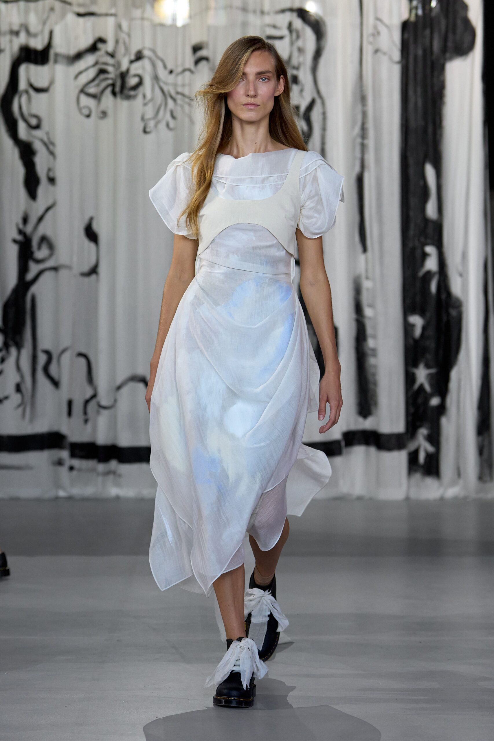 white chiffon sleeveless v-neck fitted layered pleated dress
