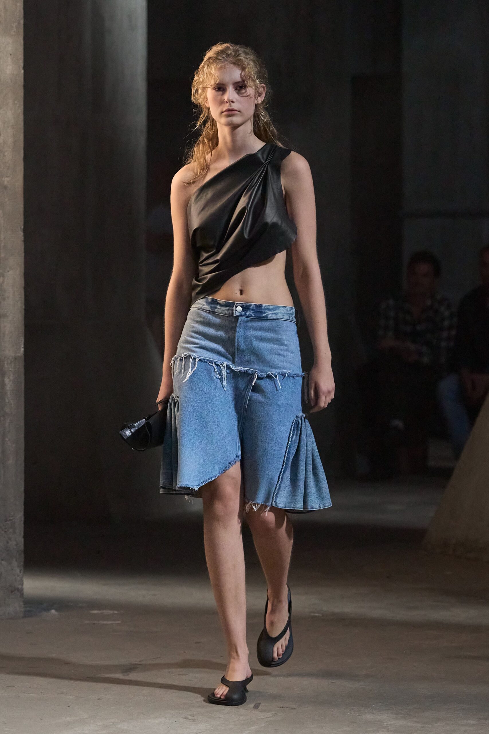 black cotton sleeveless asymmetric fitted ruched top
