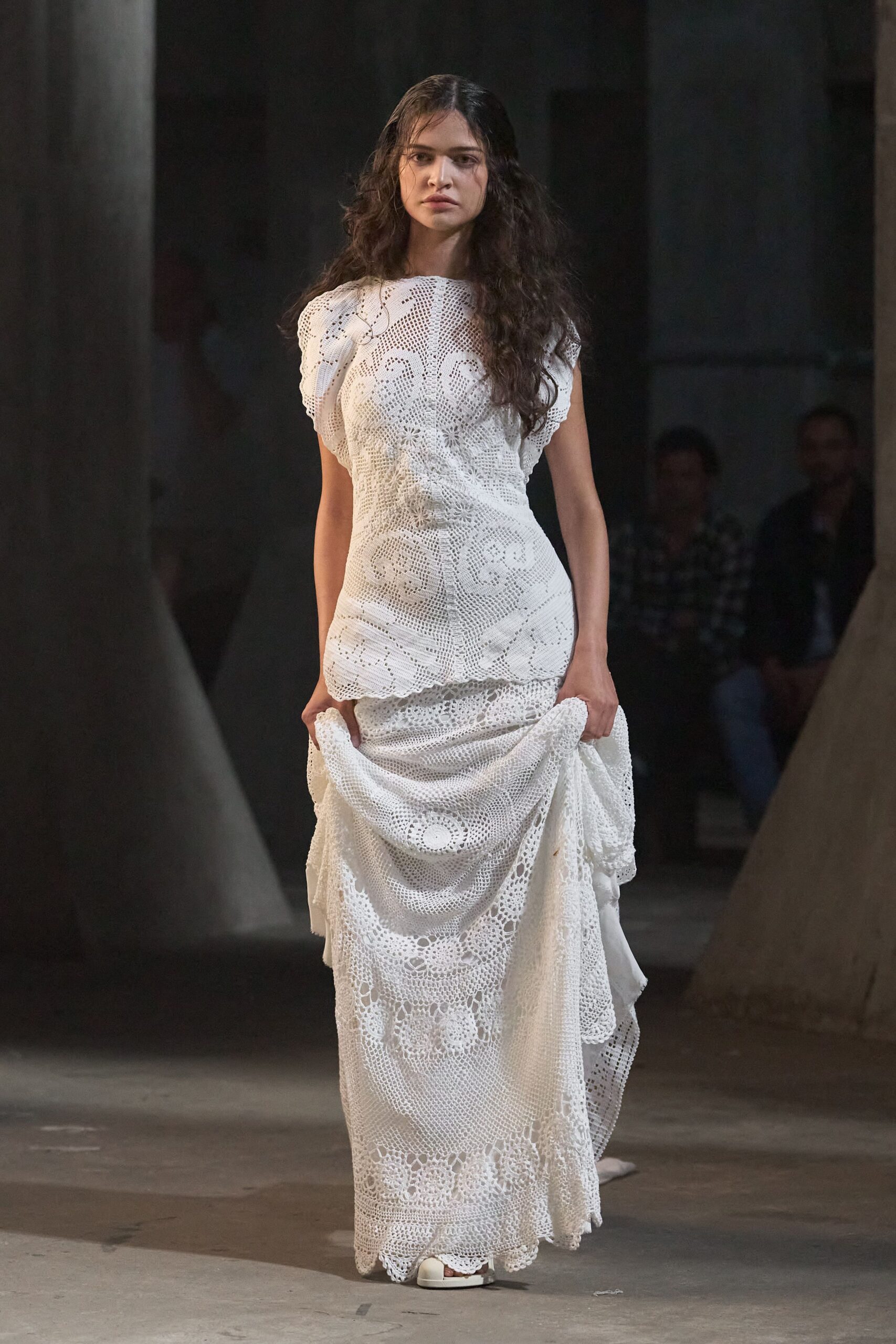 white lace fitted gown