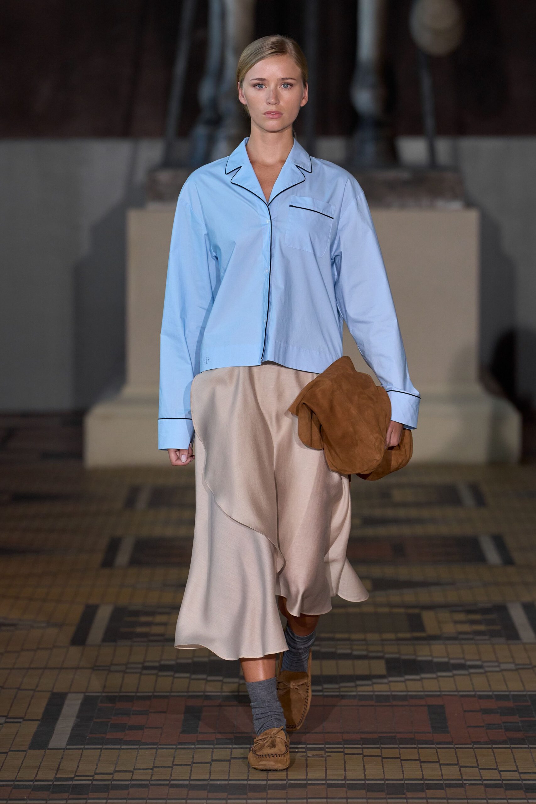 beige silk asymmetric fitted flowing midi skirt