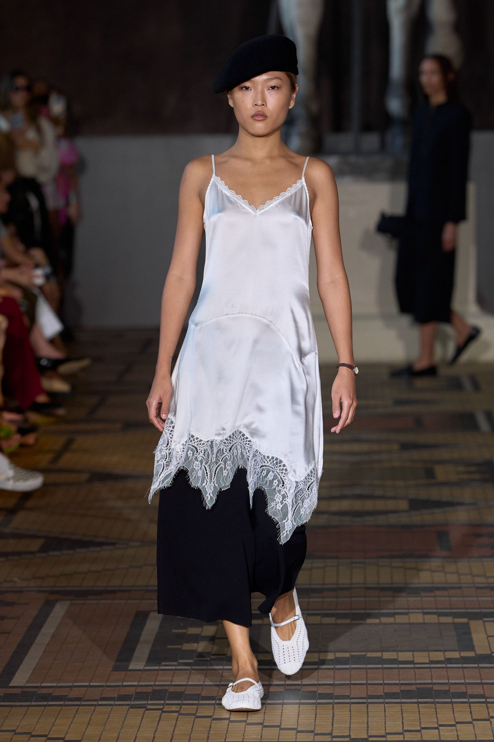 white silk sleeveless v-neck relaxed embroidered layered dress