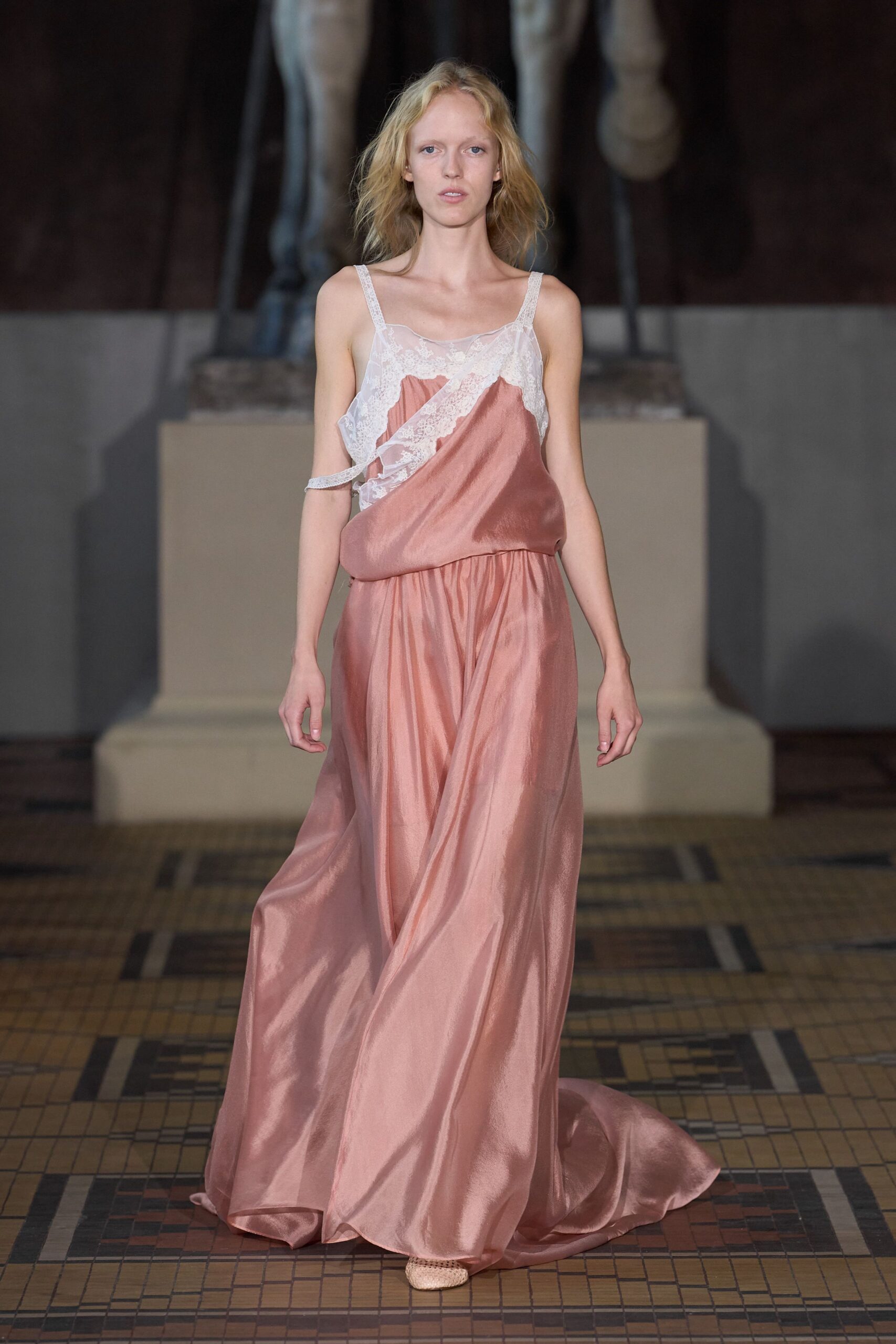 pink silk sleeveless gown