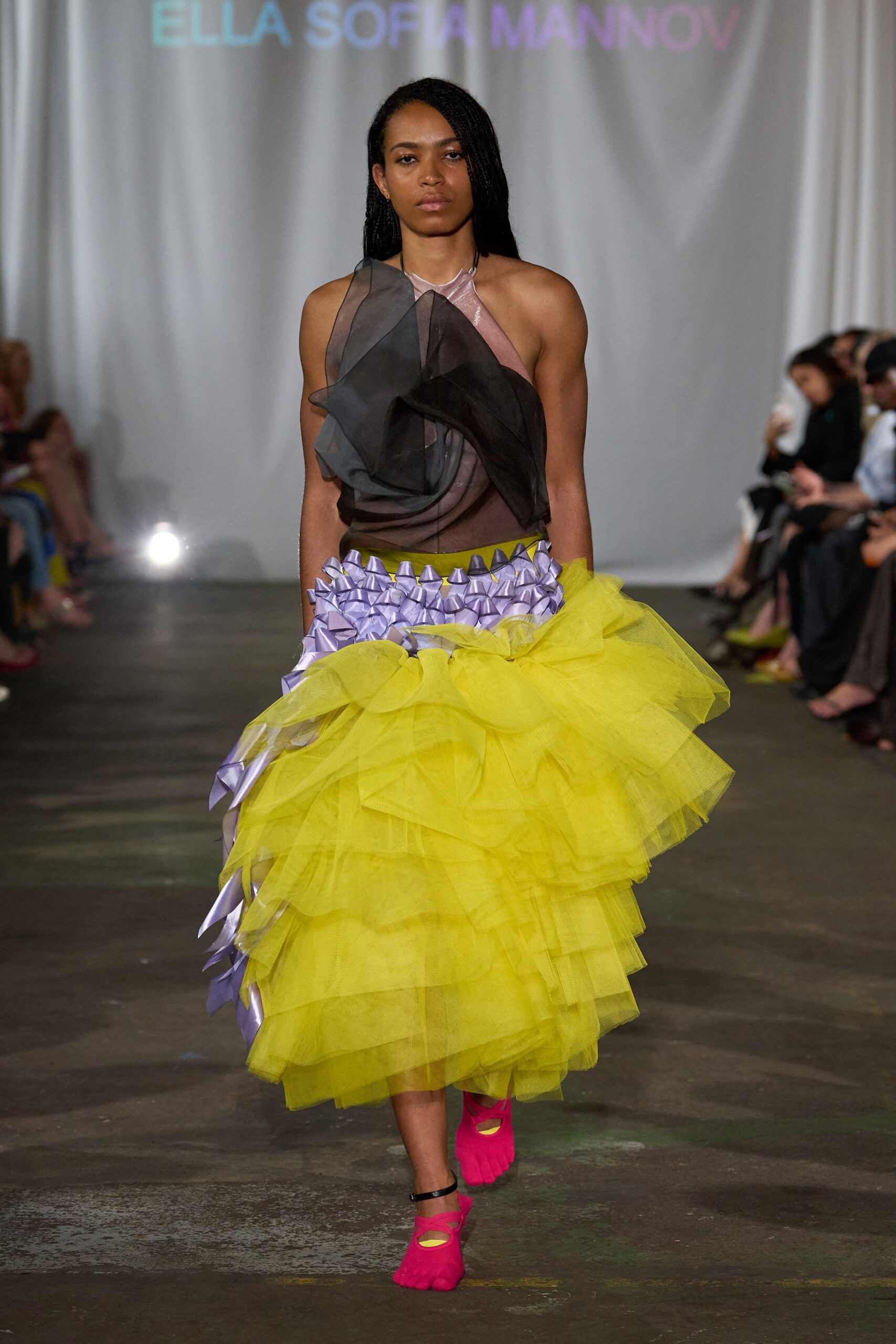 yellow tulle relaxed tiered midi skirt