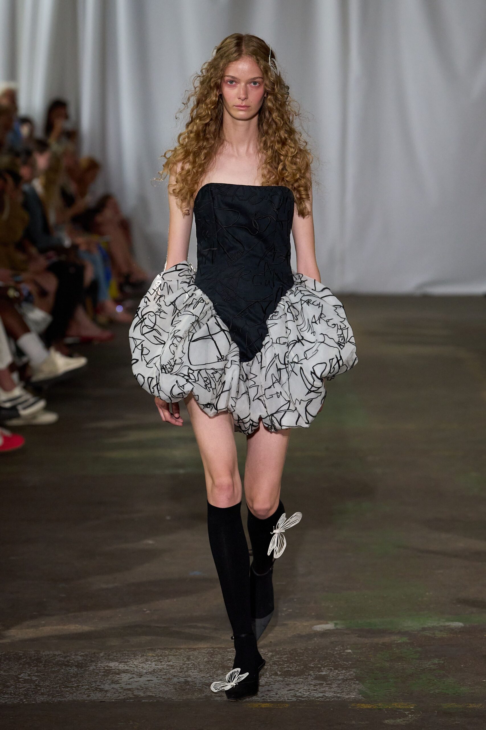 black silk strapless fitted ruffled layered mini dress