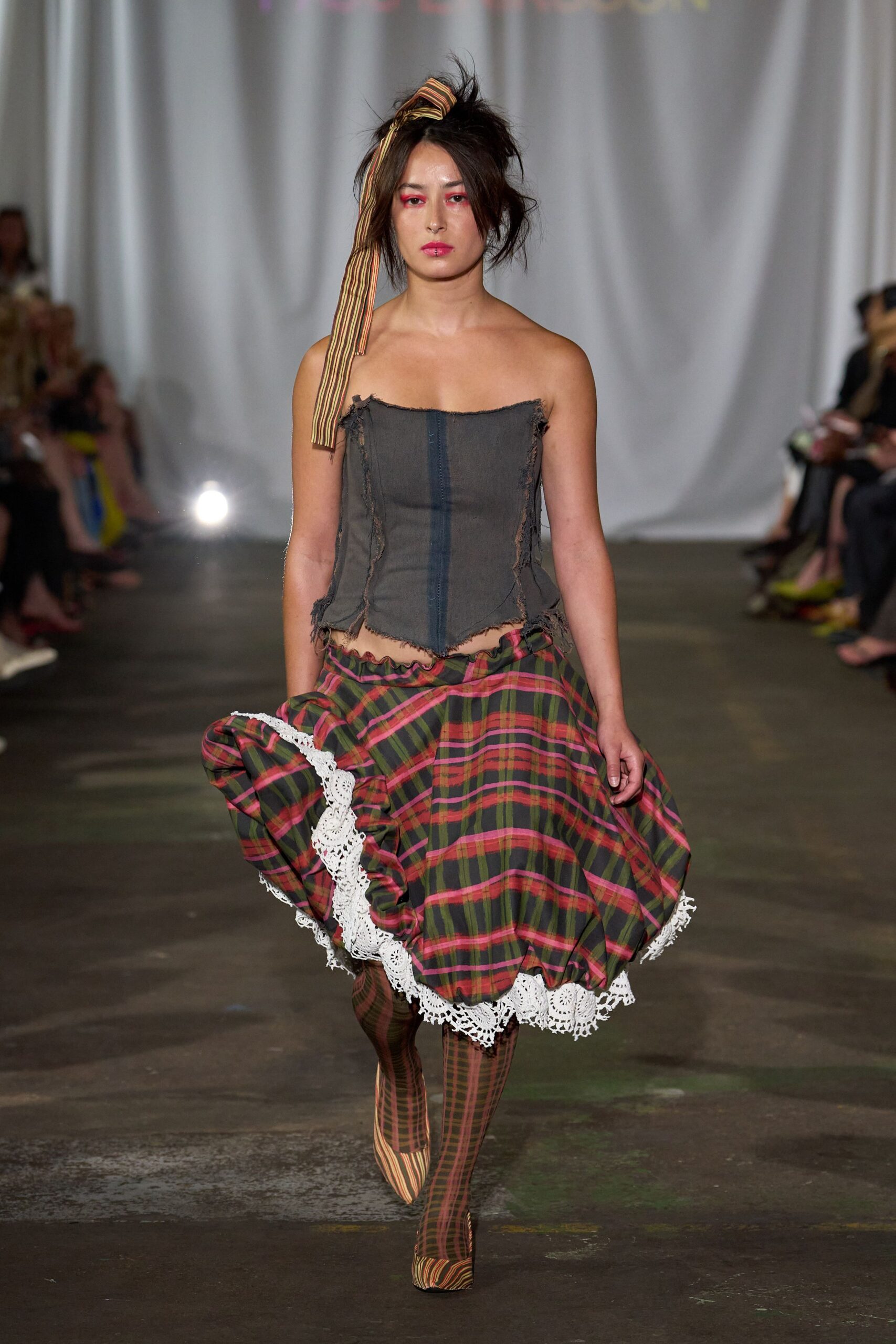 multi unknown checked ruffled textured midi skirt
