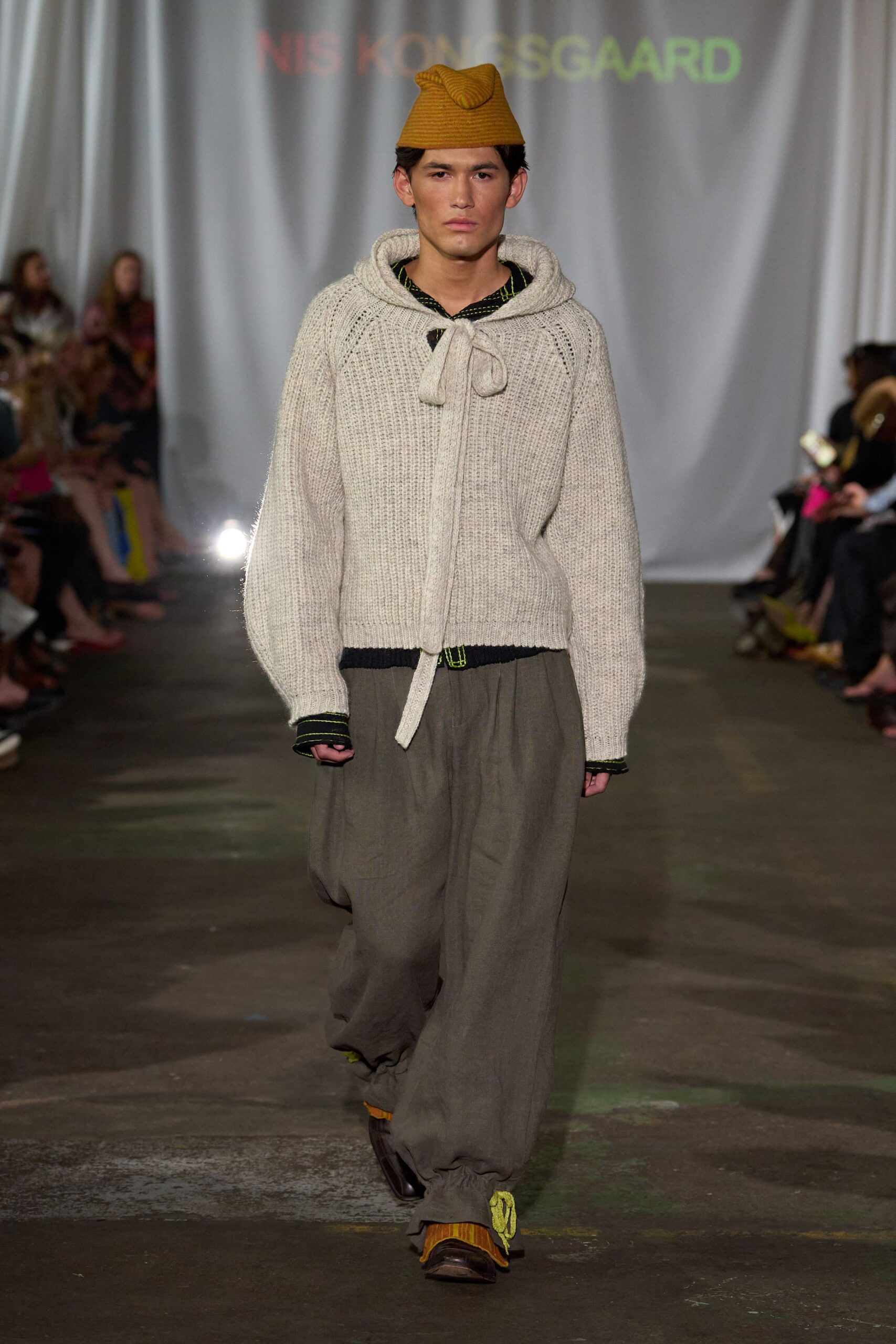 white wool long-sleeve hooded relaxed textured sweater
