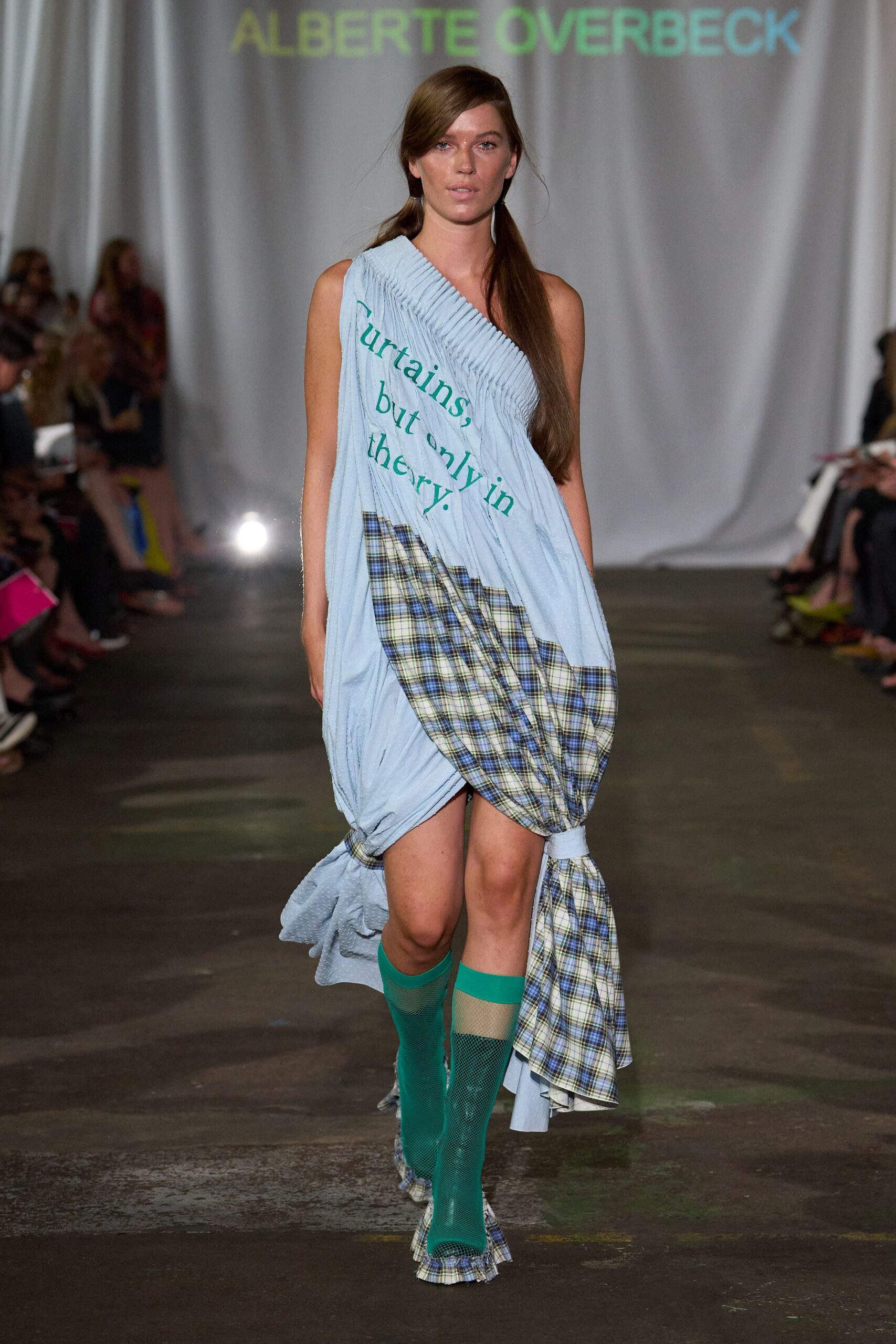 asymmetric blue and green layered dress