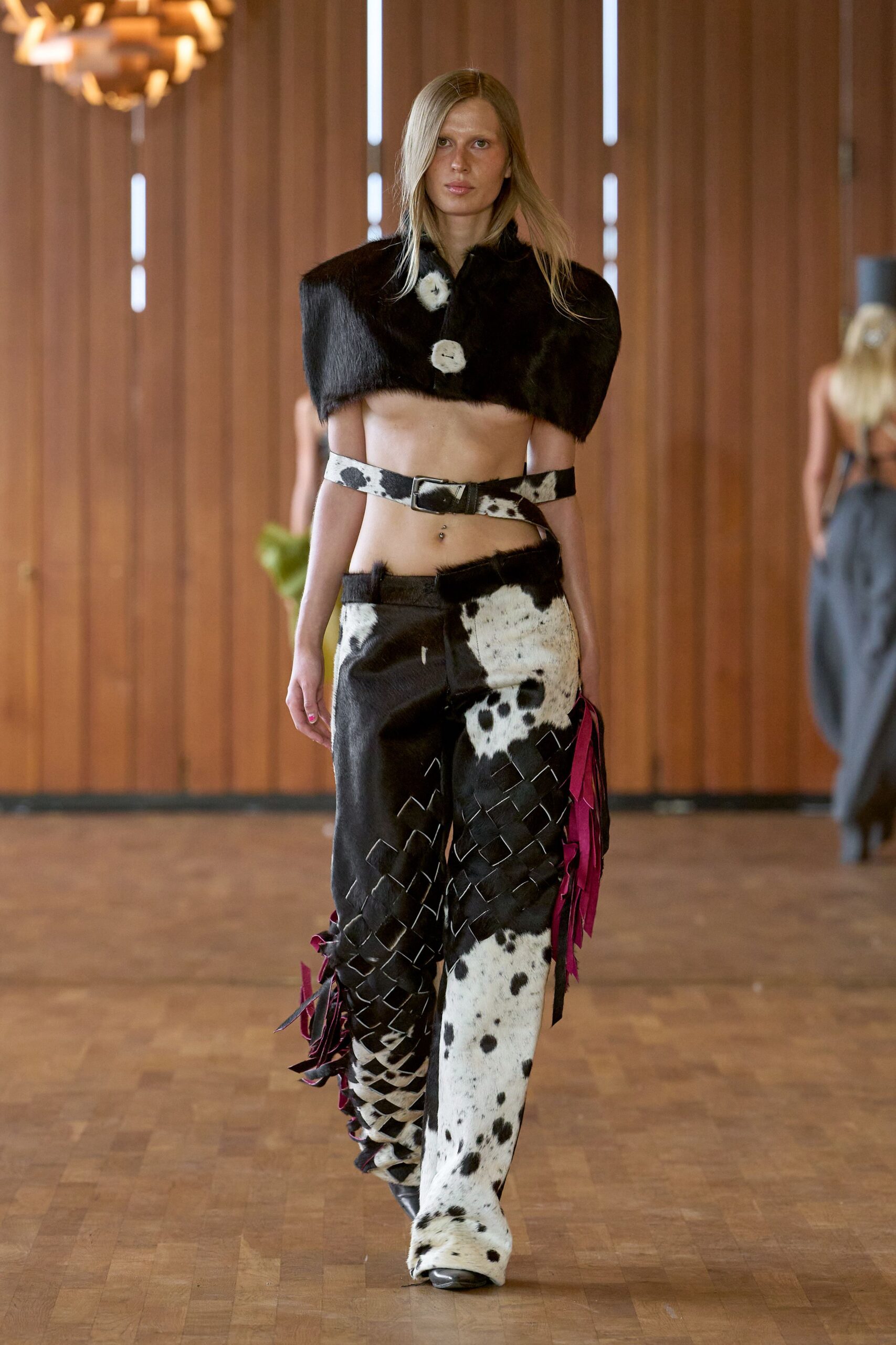 black leather fitted flared zippered pants