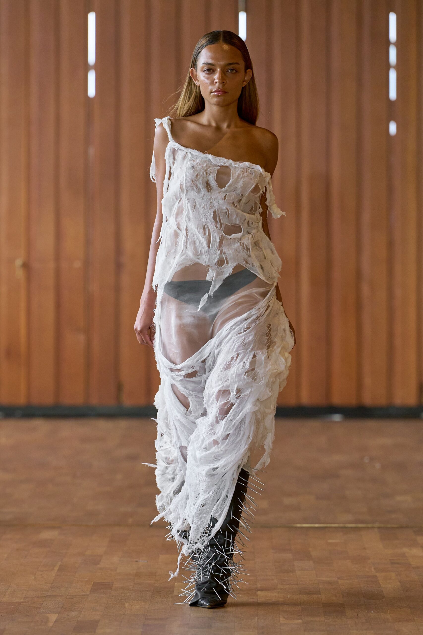 white cotton sleeveless off-shoulder relaxed layered fringed dress