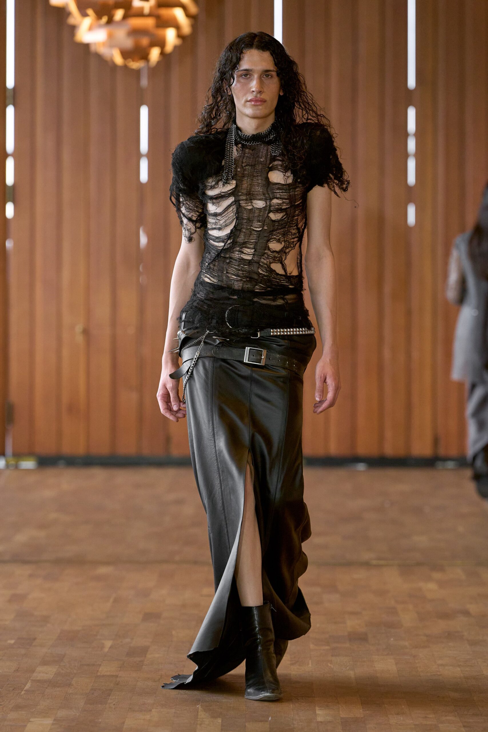 black lace sleeveless high-neck fitted distressed top