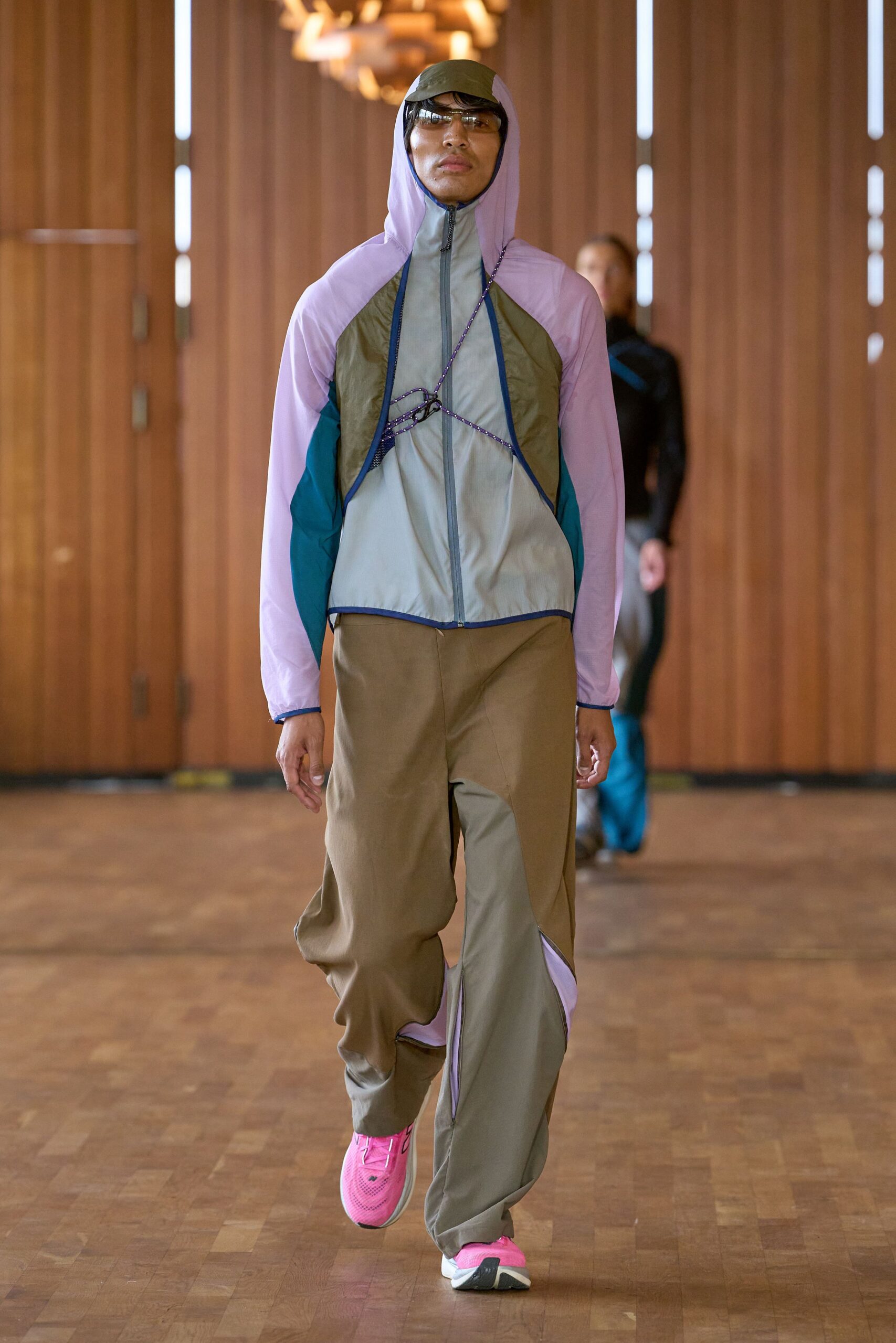 gray jersey hooded long-sleeve relaxed color-blocked jacket