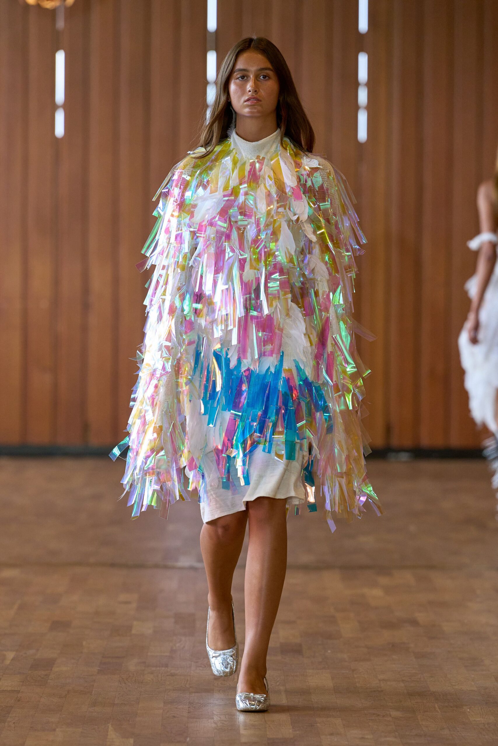 multi vinyl relaxed fringed shiny cape