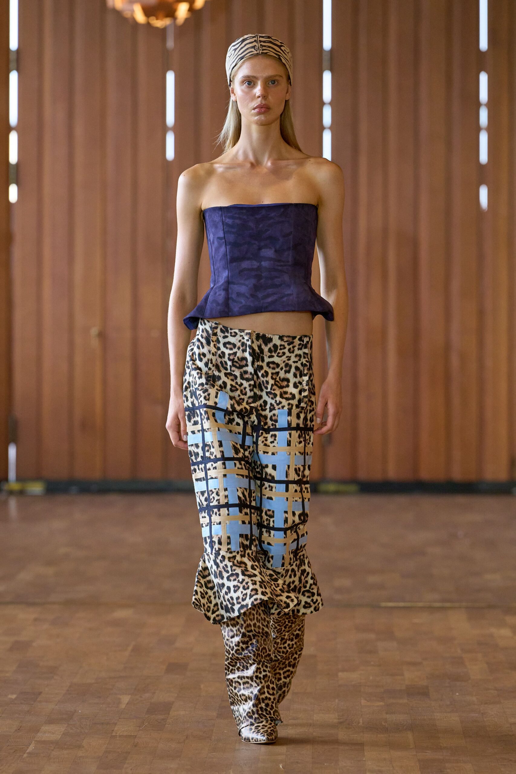 purple silk strapless fitted flared top