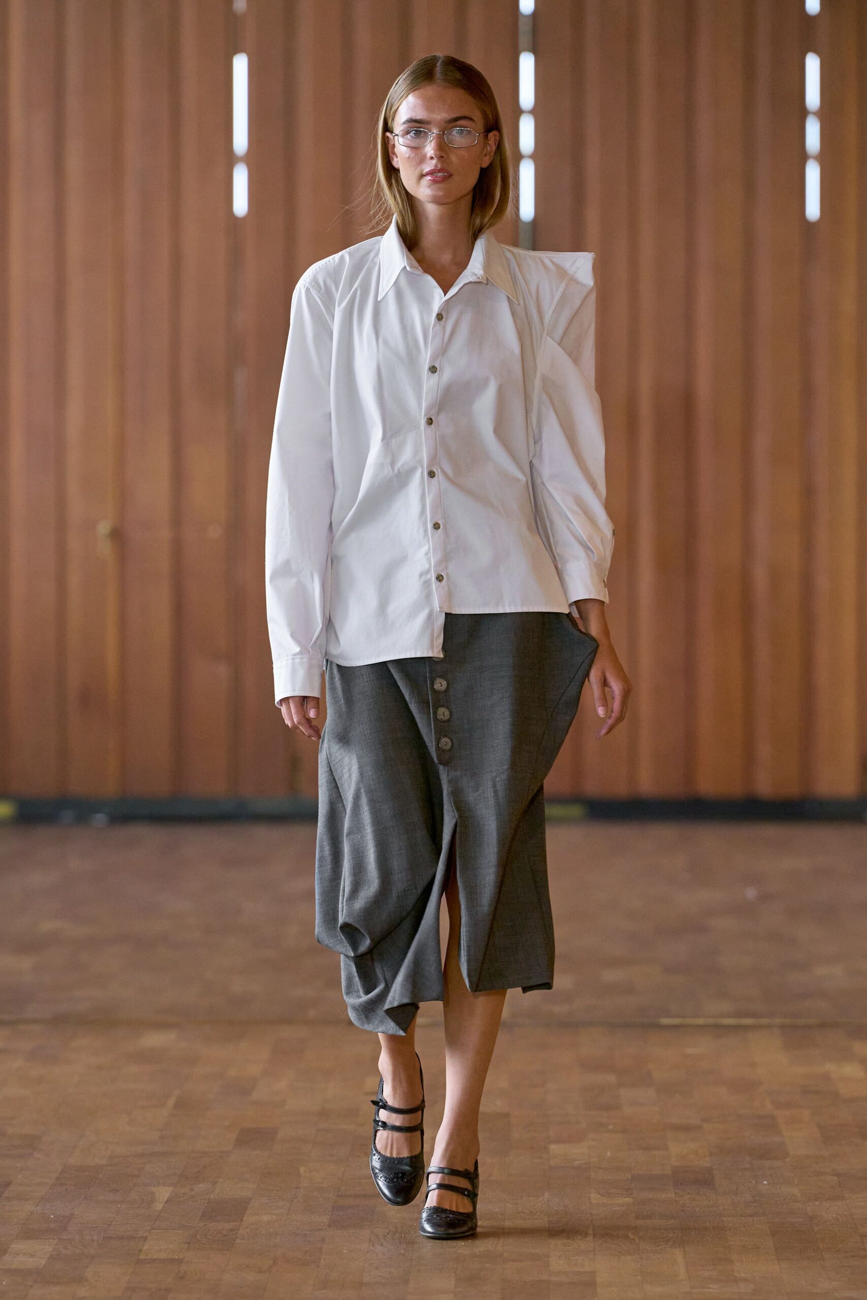 white cotton long-sleeve collared relaxed buttoned shirt