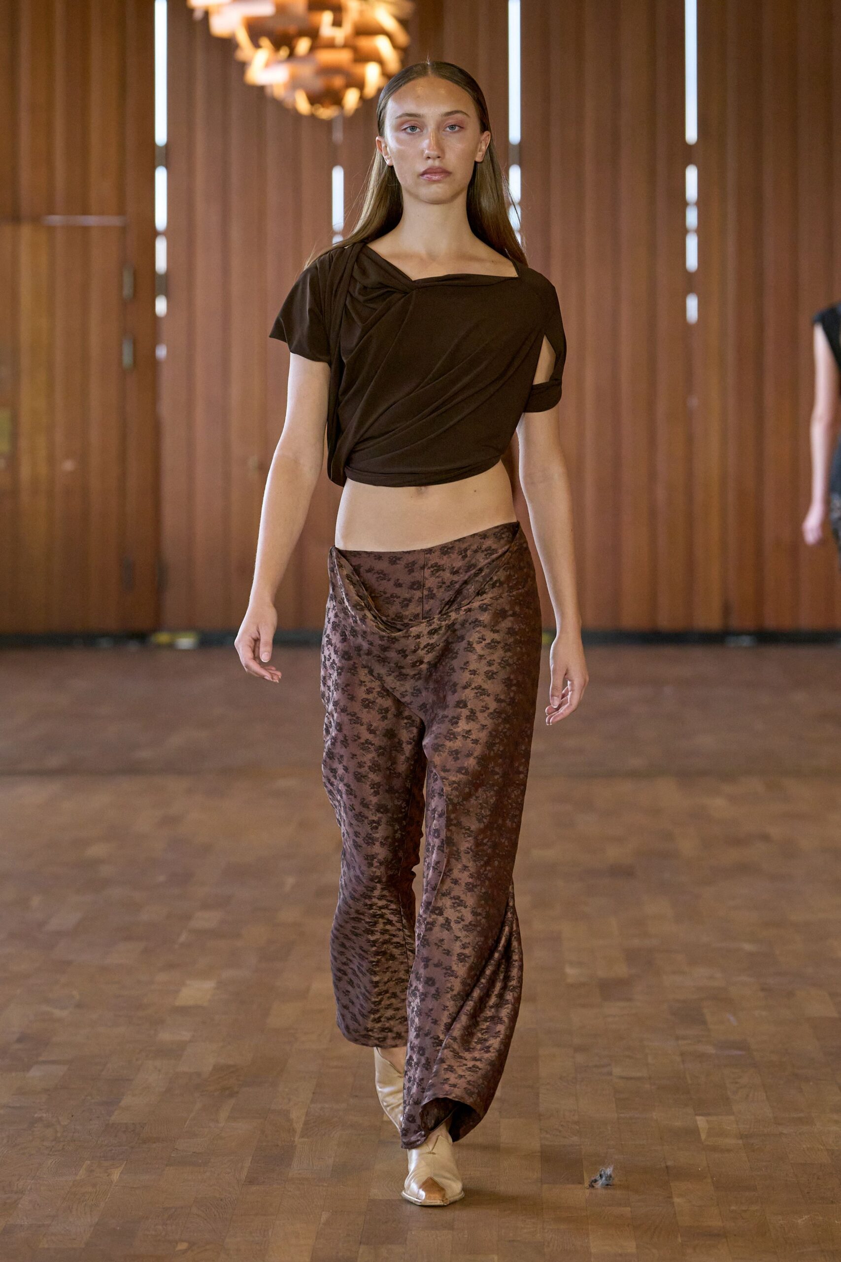 brown silk relaxed flared pants