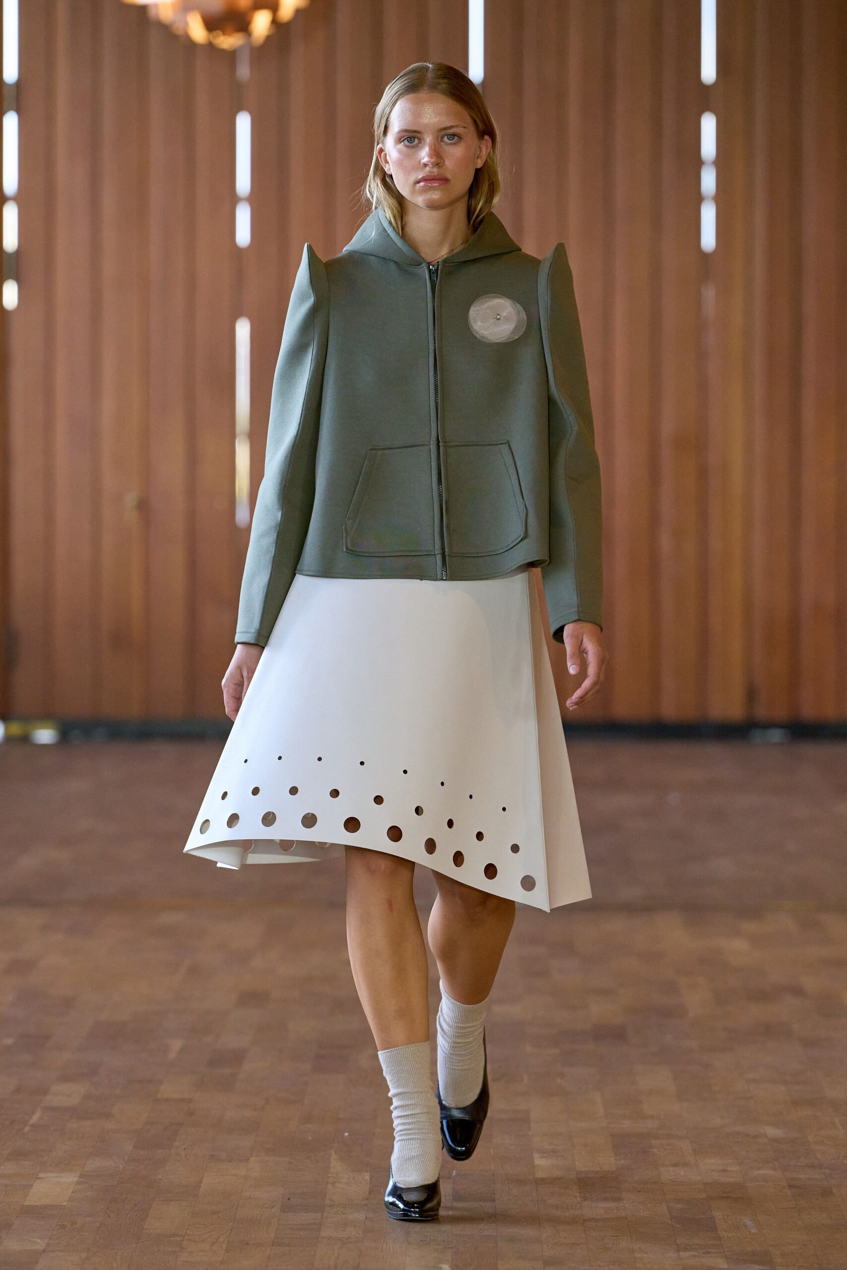 white cotton asymmetric cutout fitted a-line midi skirt