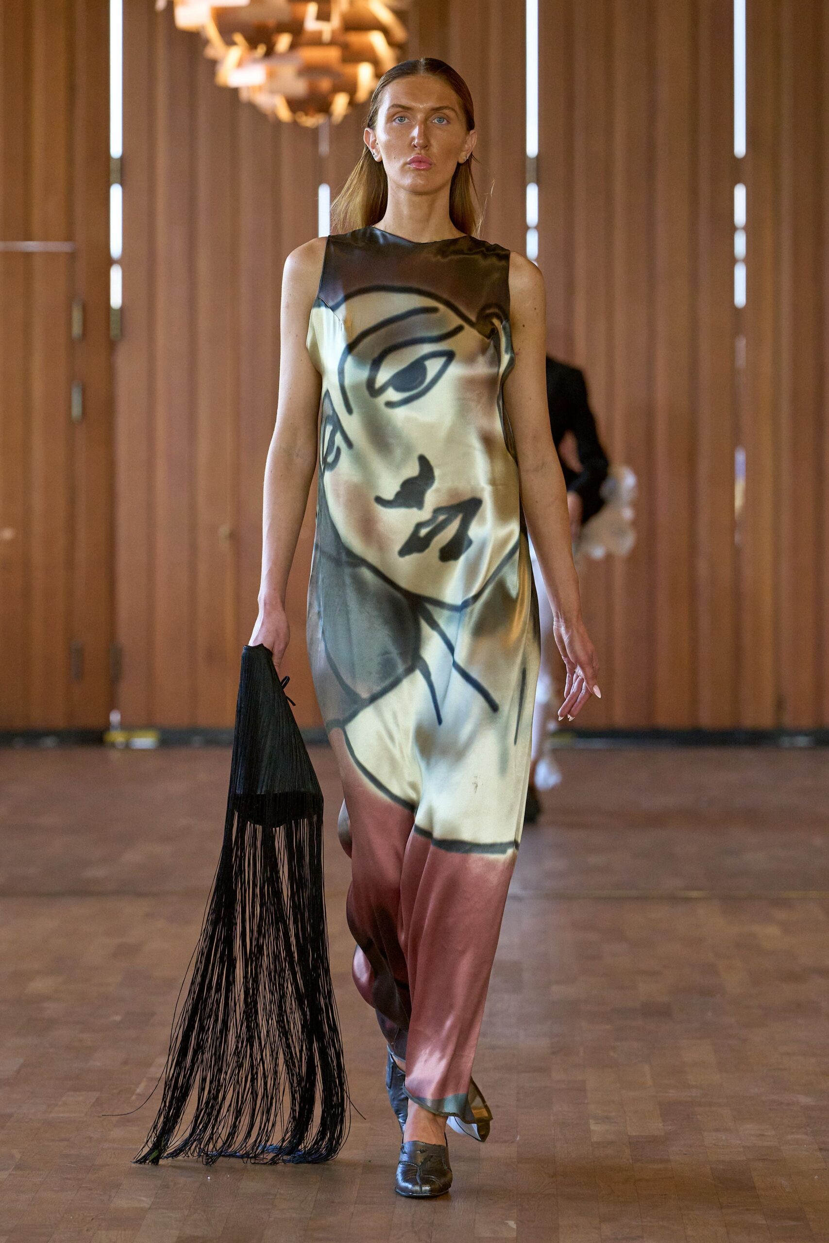 multi silk sleeveless high-neck fitted printed maxi dress