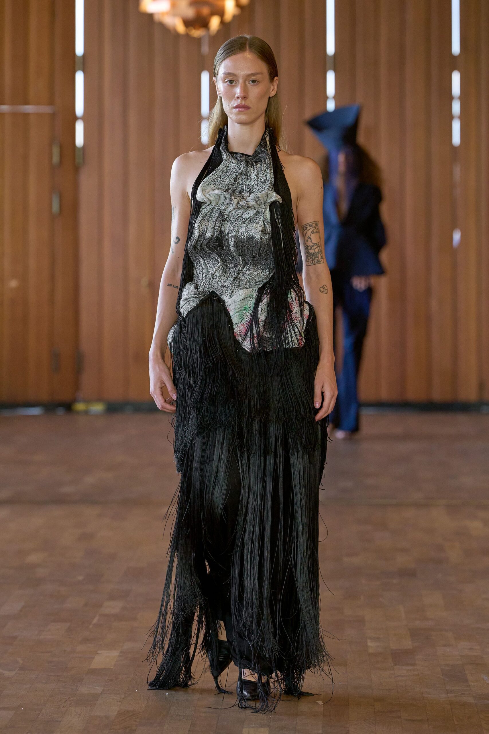 black multi-colored fringed dress