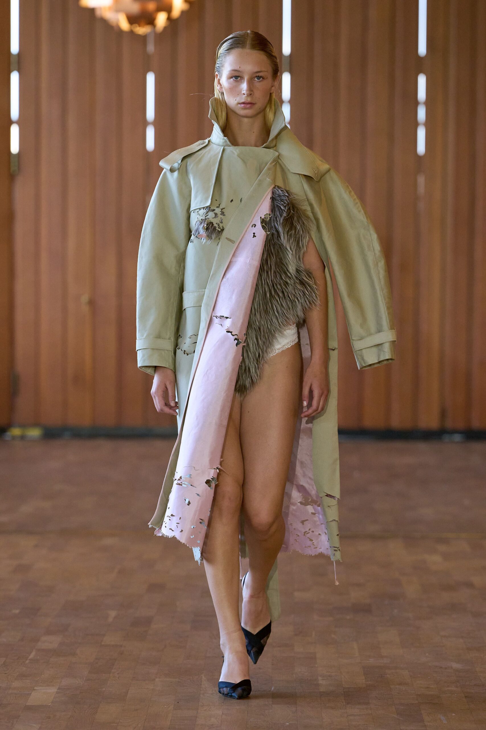 beige cotton long-sleeve collared oversized layered embroidered coat