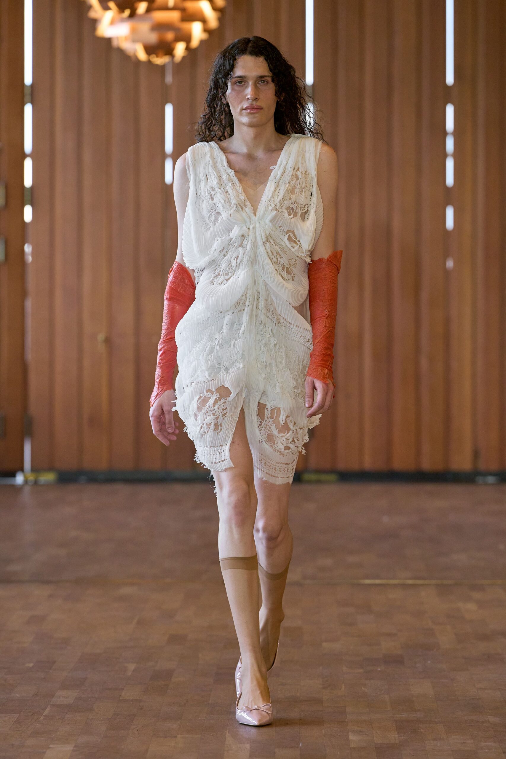 white lace sleeveless v-neck fitted ruffled embroidered dress