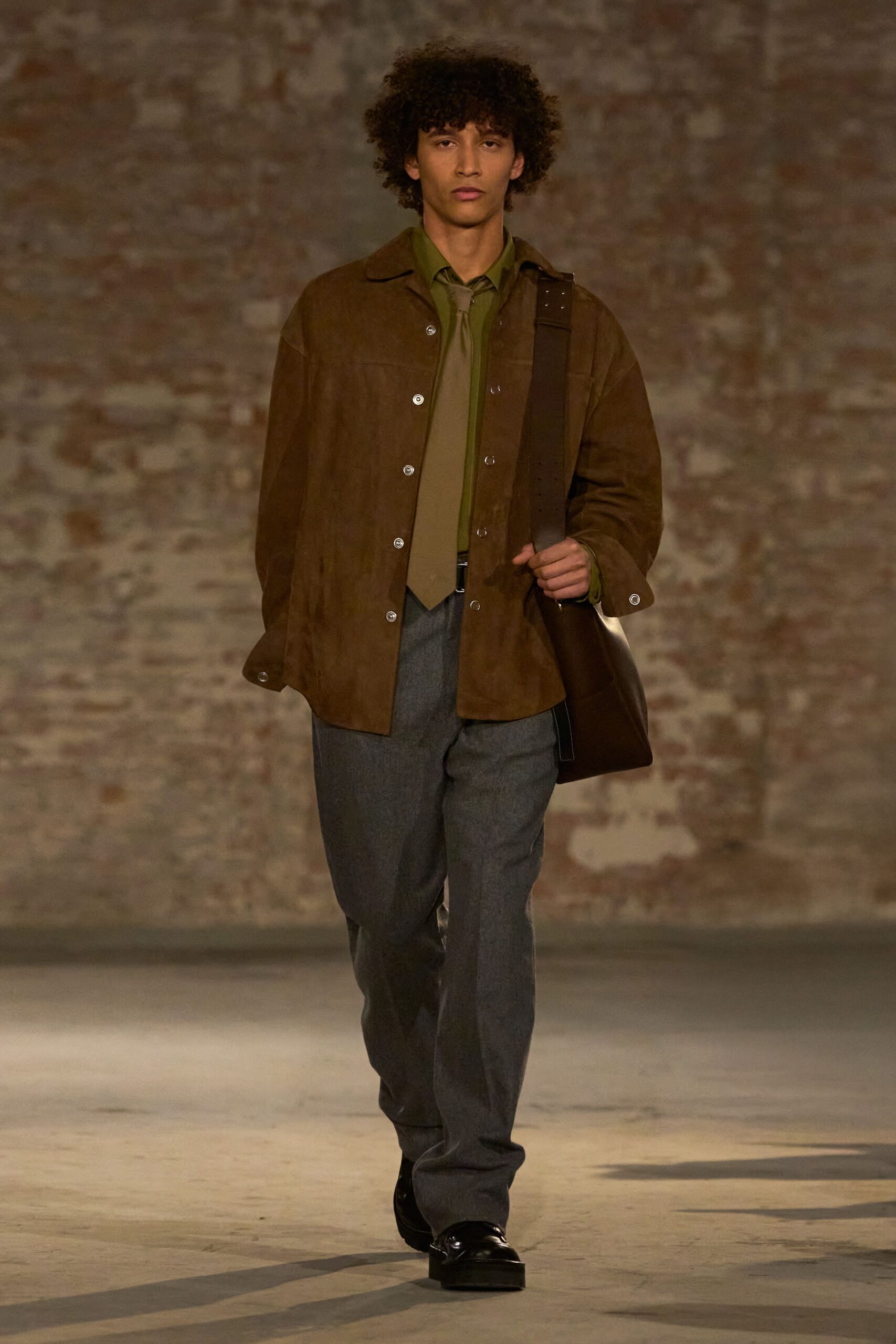 gray wool relaxed straight-leg pants