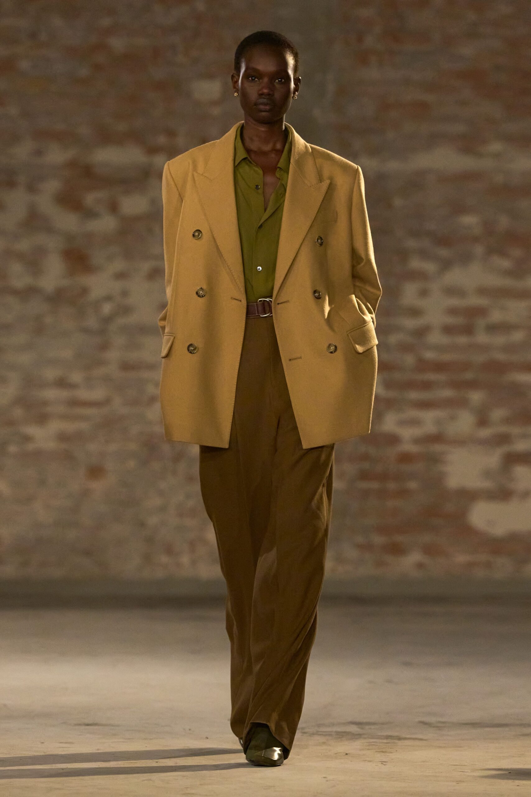 yellow wool double-breasted long-sleeve oversized buttoned blazer