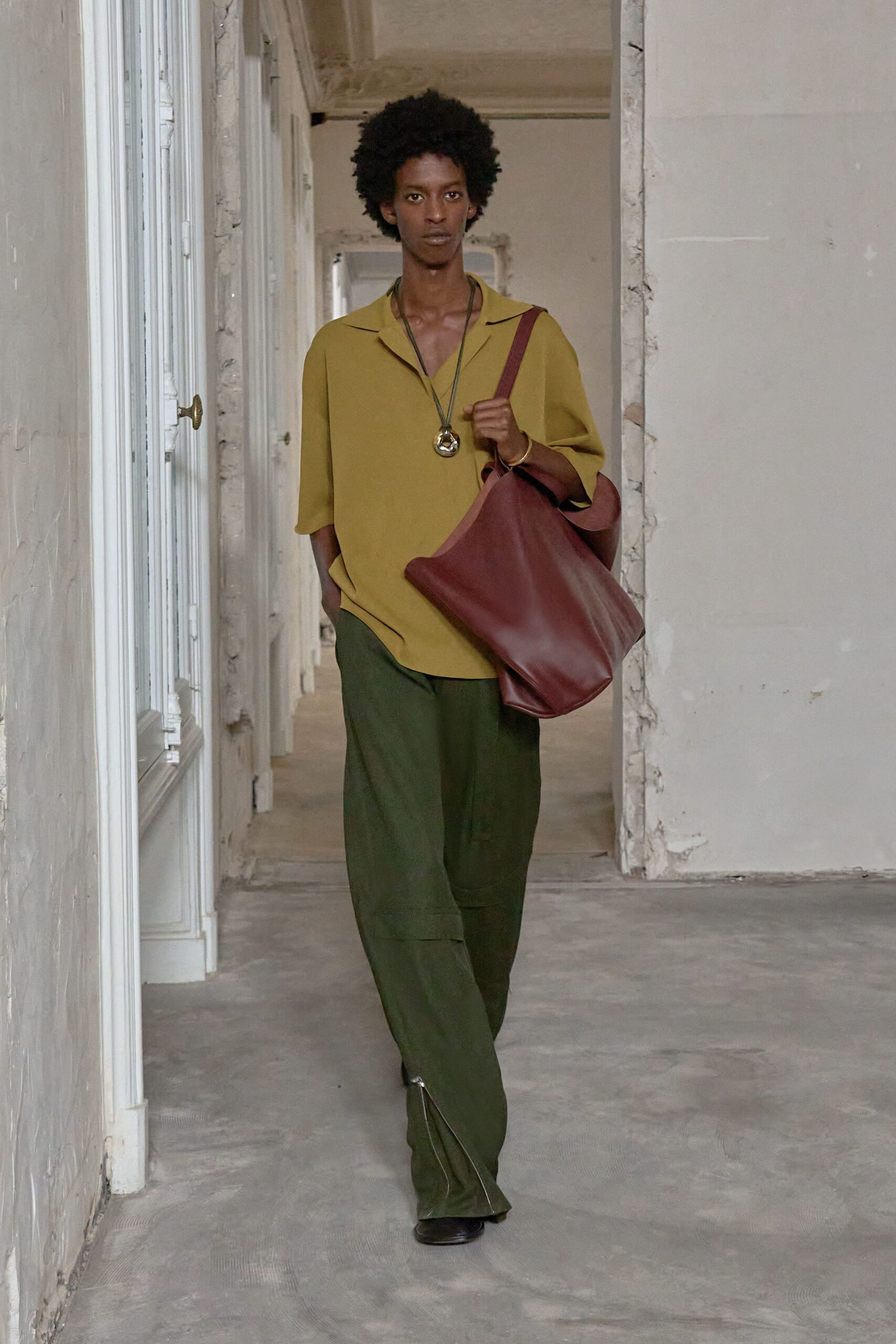 yellow unknown collared v-neck relaxed flowing top