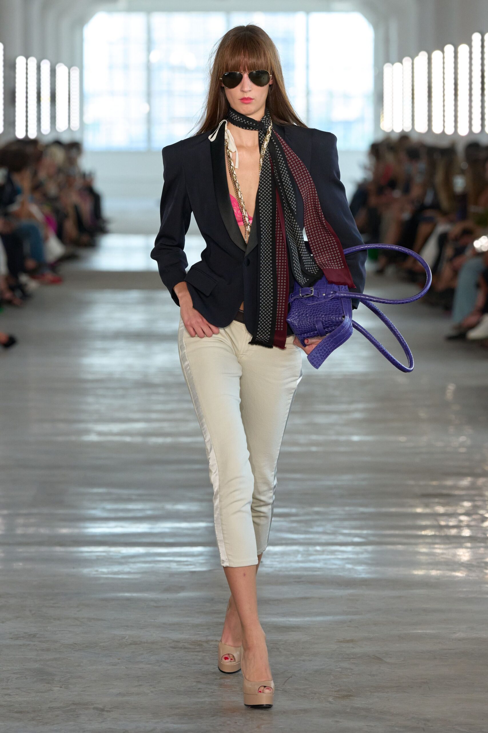 black tailored blazer with scarf