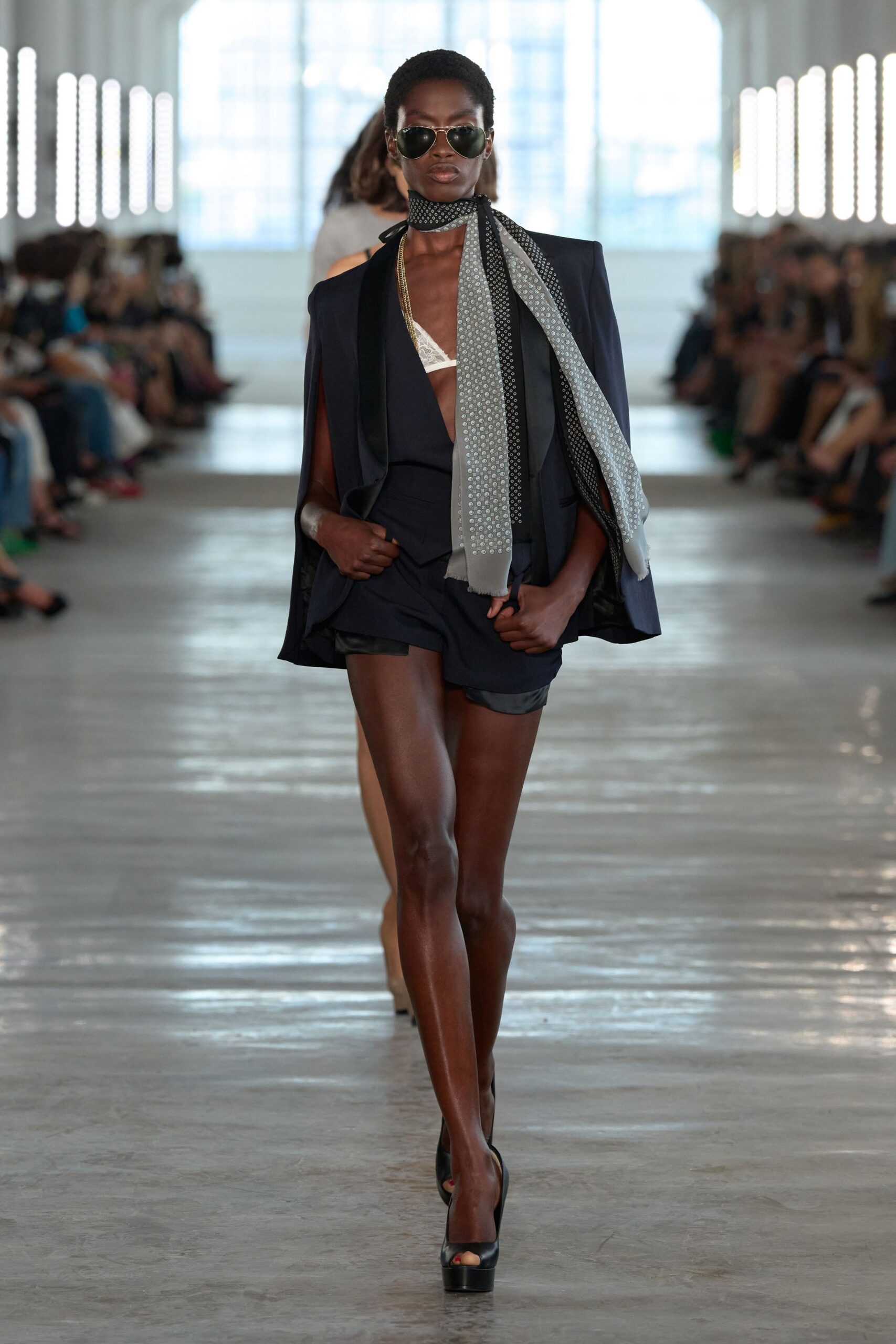 black cape blazer with shorts