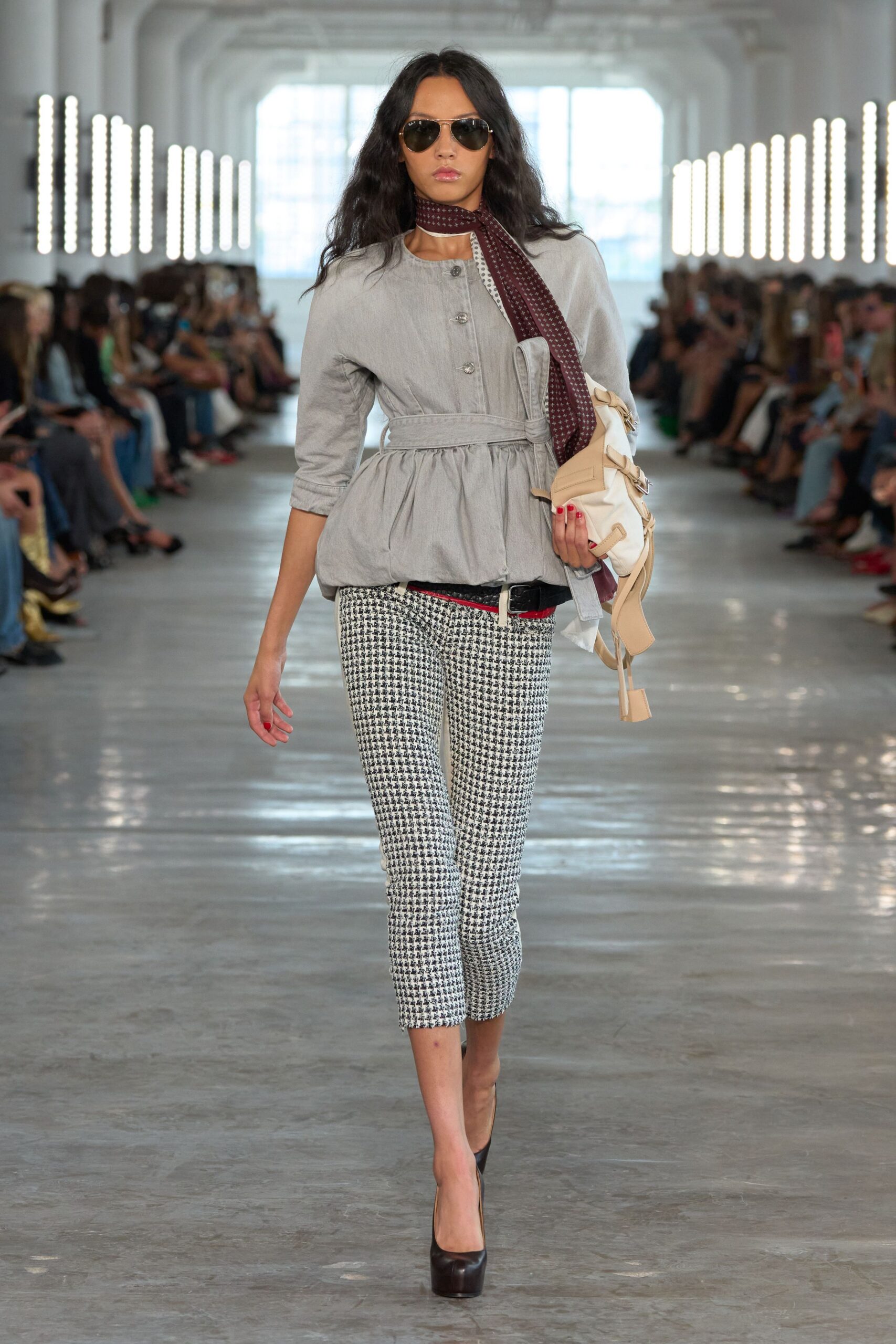 gray peplum belted top
