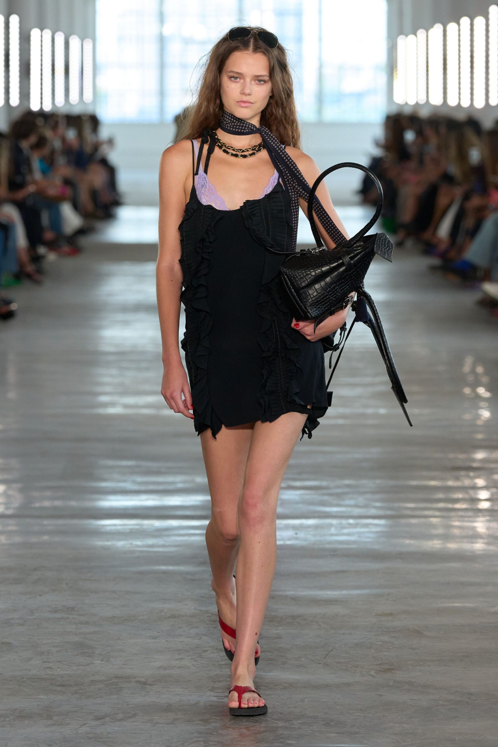 black ruffled slip mini dress