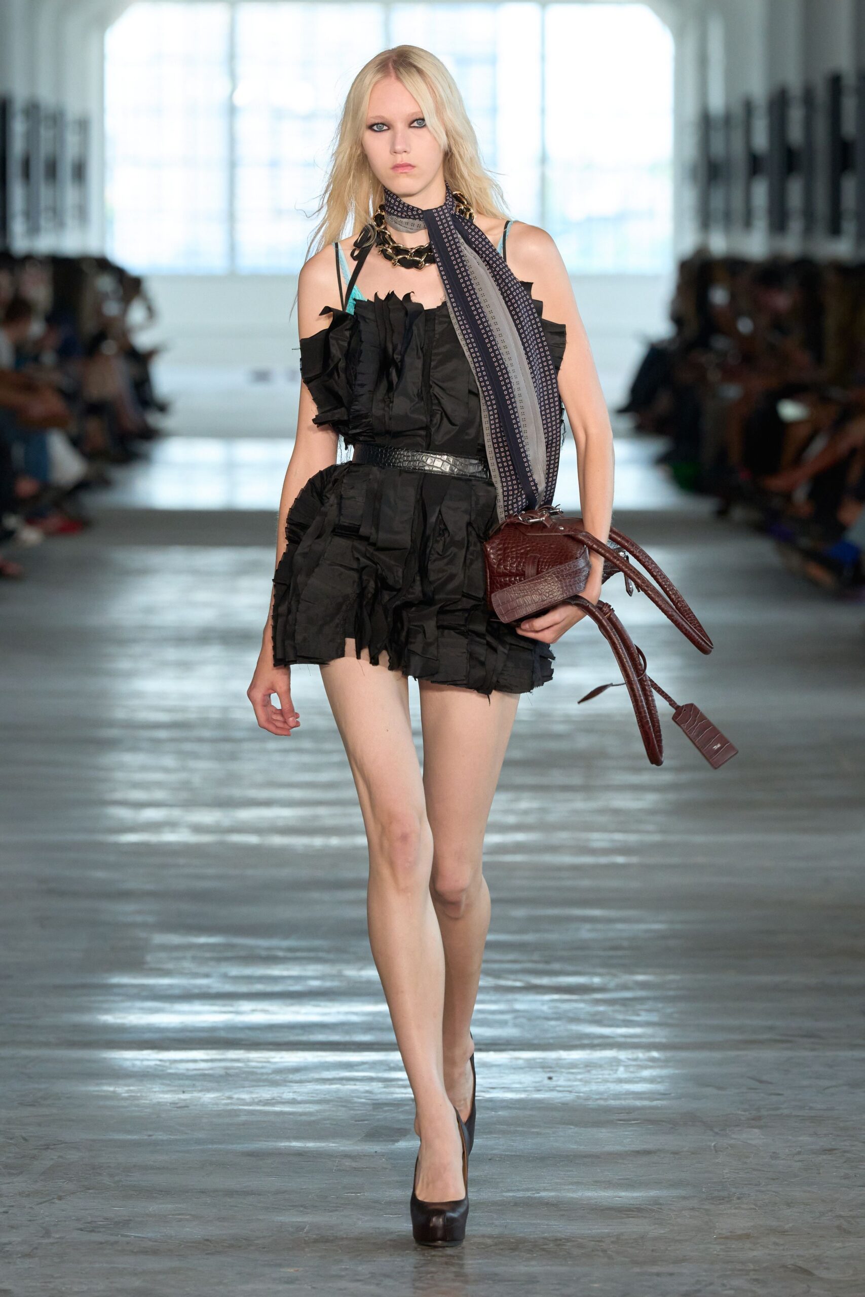 ruffled black mini dress