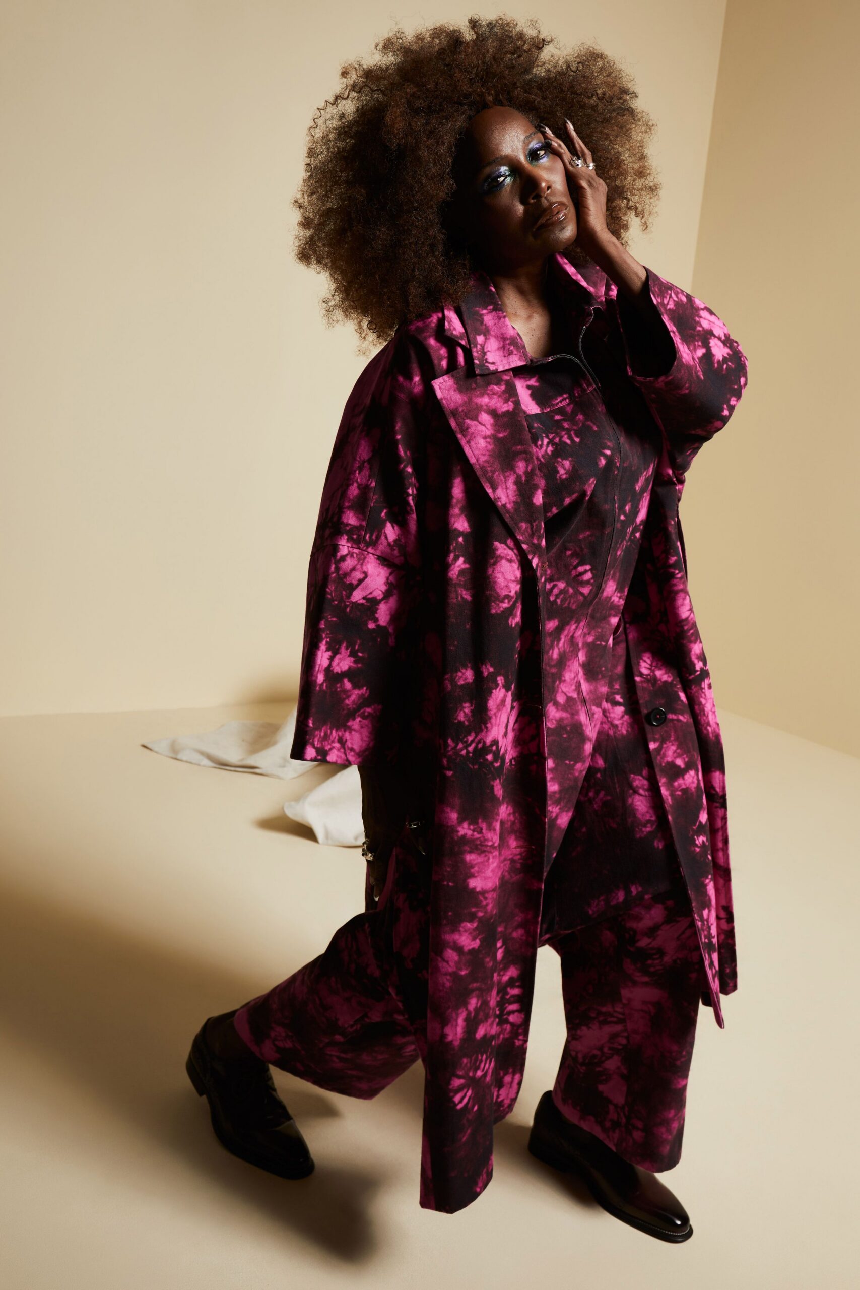 pink tie-dye trench coat