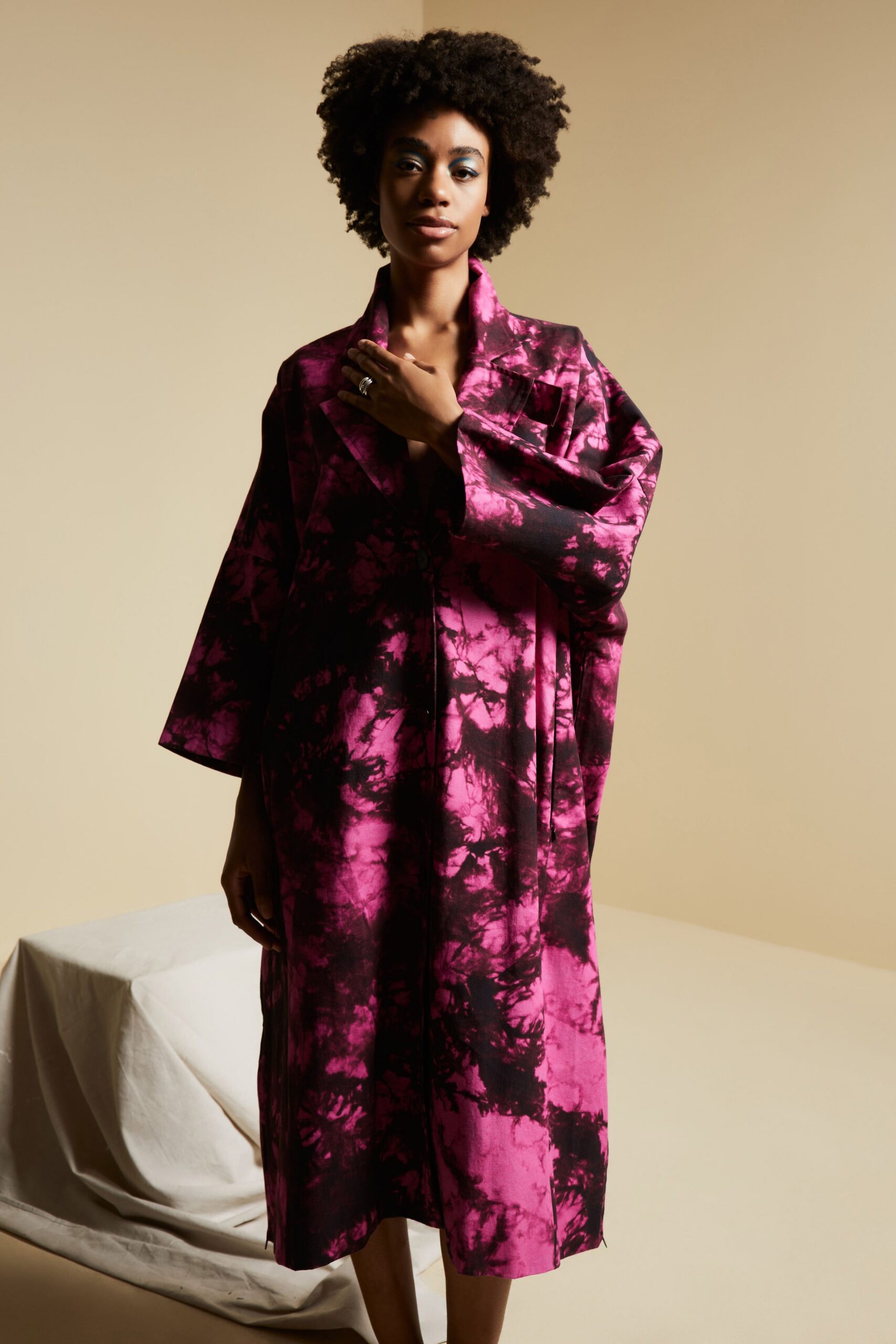 pink and black tie-dye coat