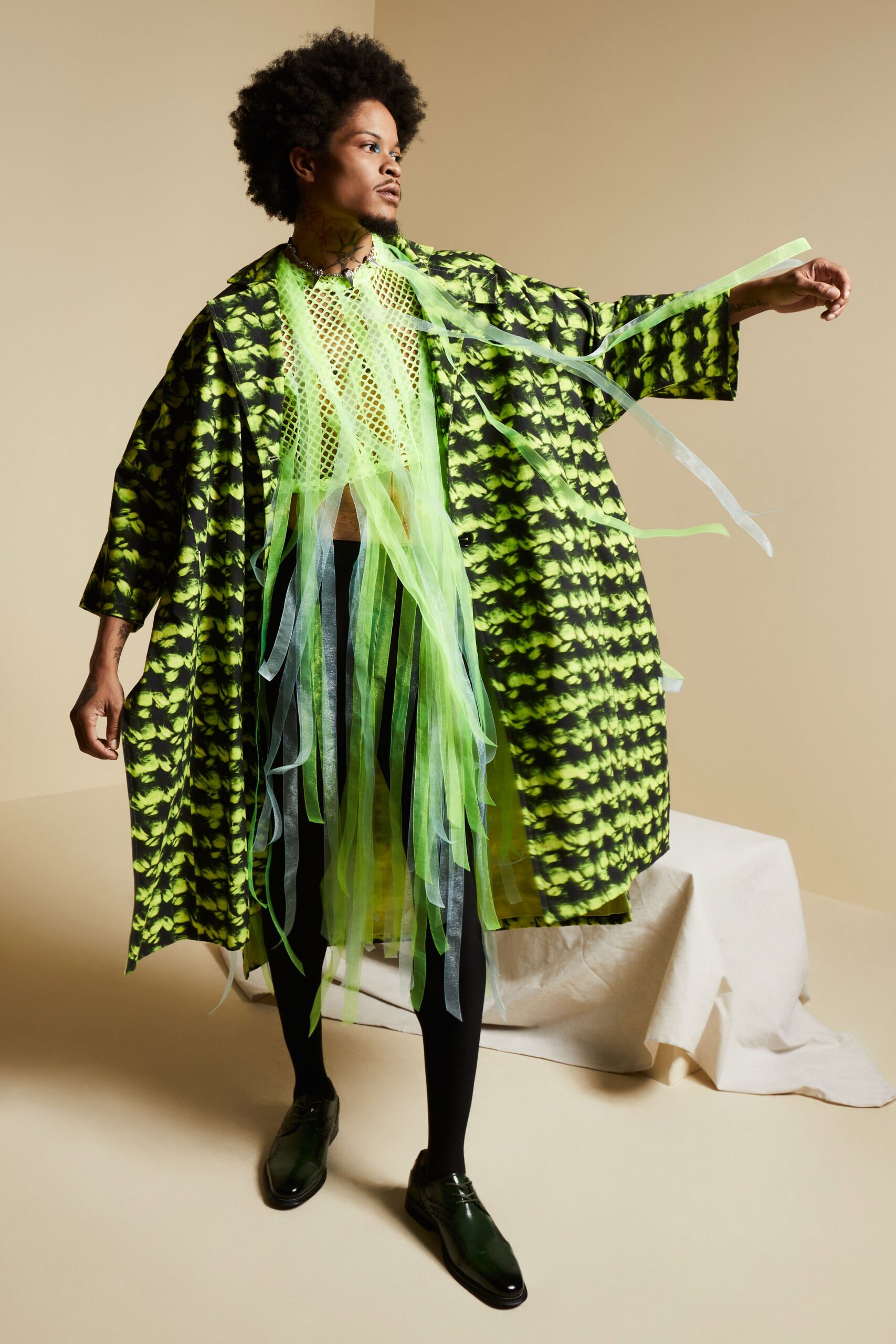 neon tie-dye kimono coat