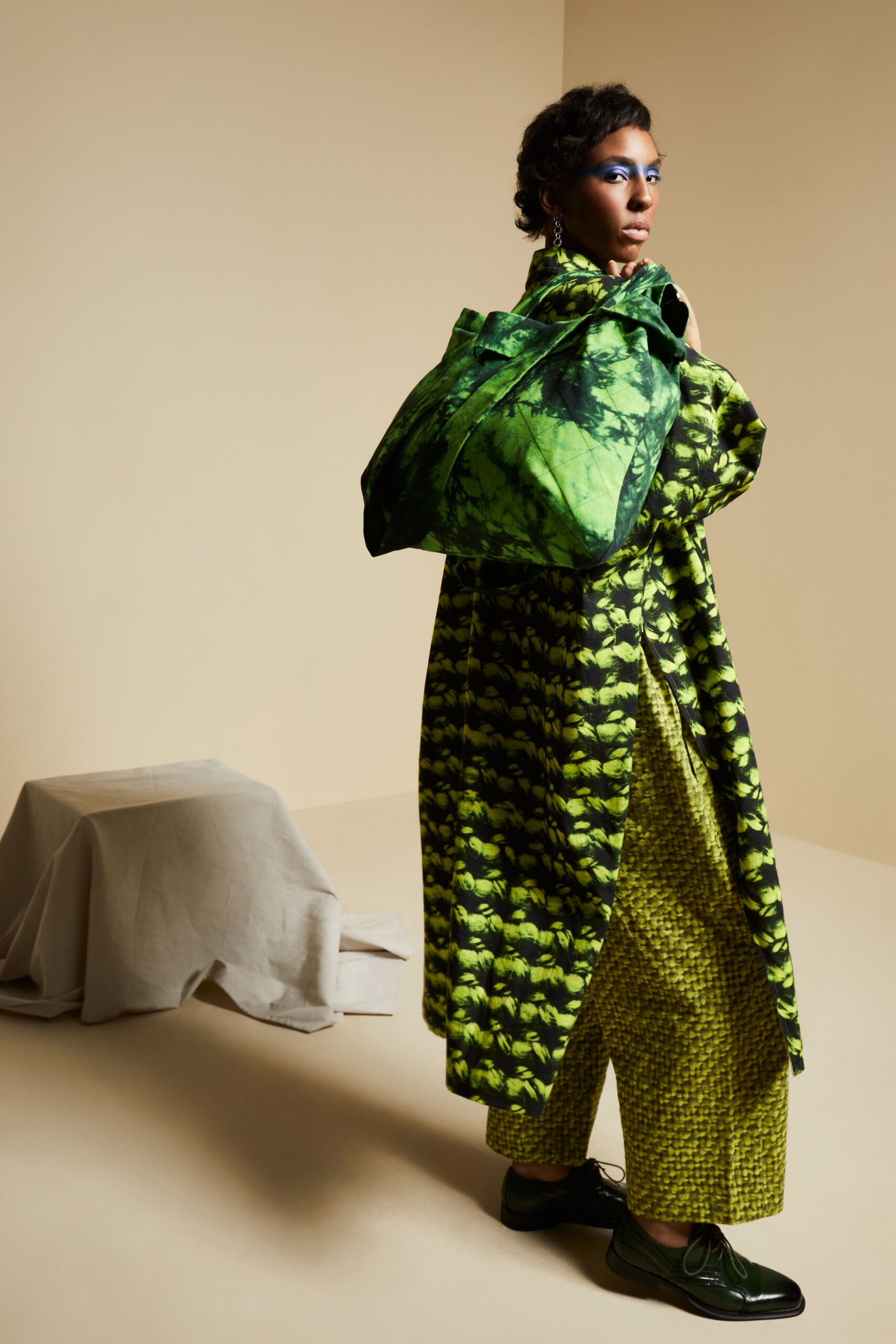 green printed oversized coat